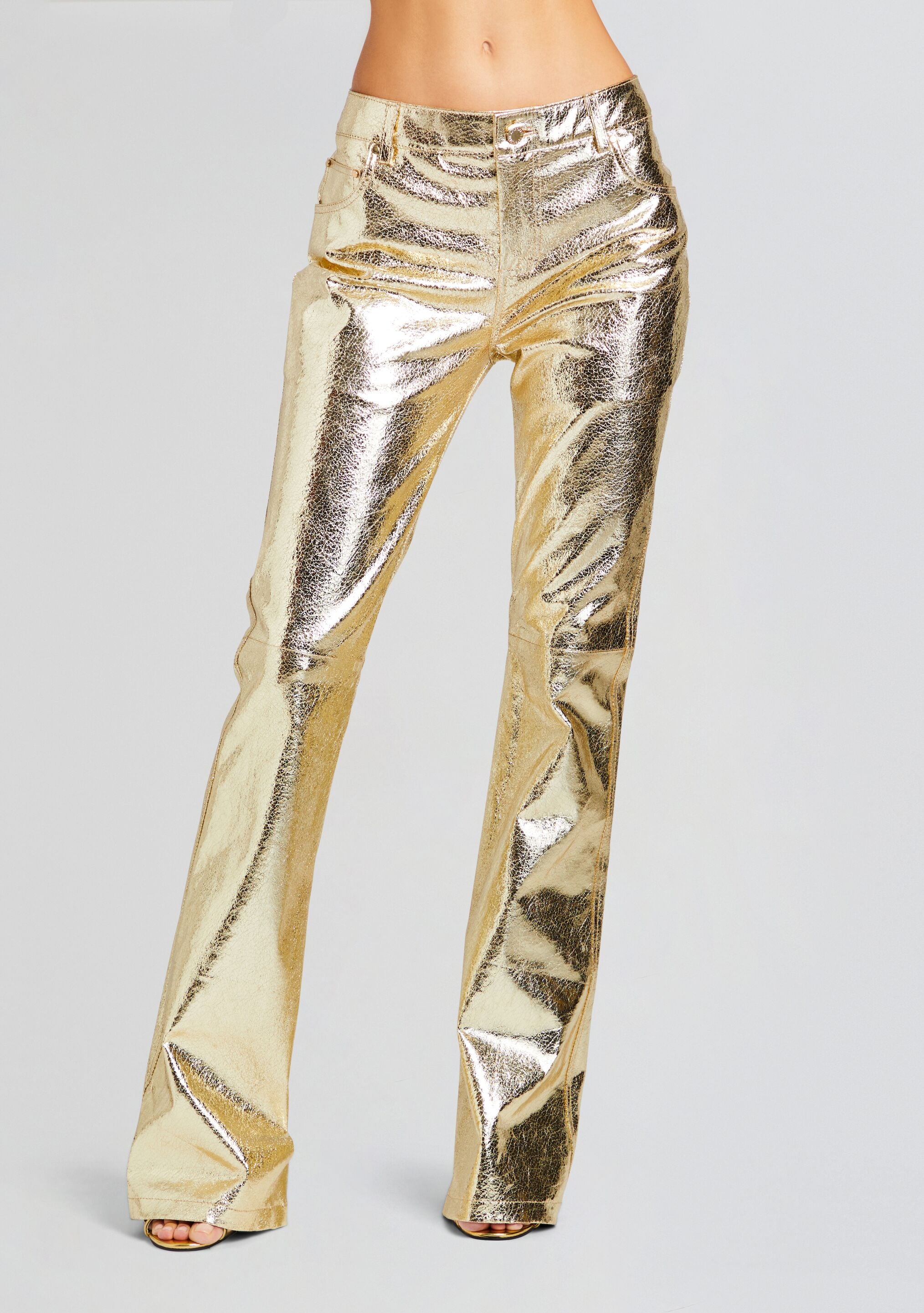 Metallic Faux Leather Straight Pants | Karen Millen