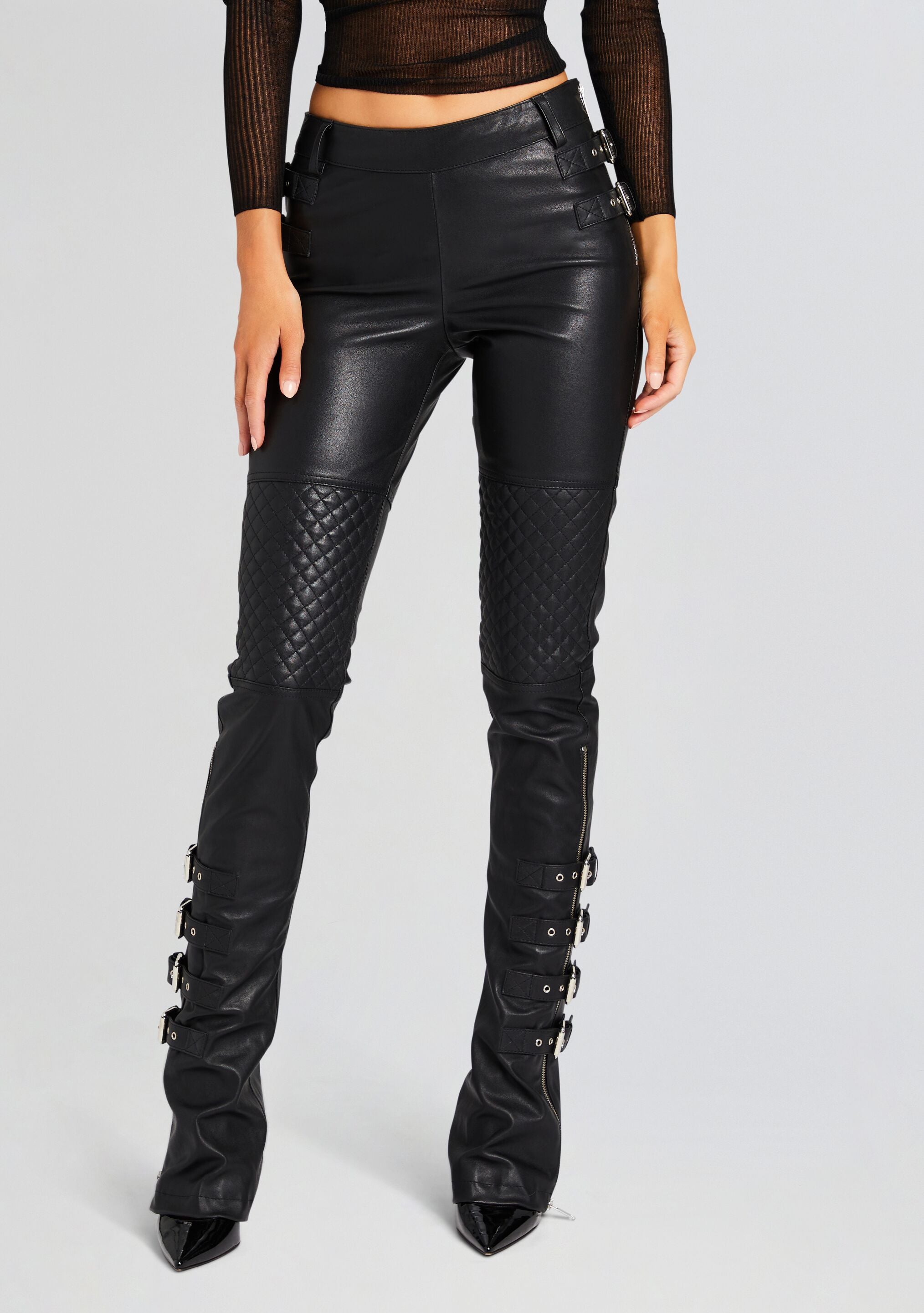 Faux Leather Marilyn Straight Pants In Petite Sculpt-Her™ Collection - Black  Black | NYDJ