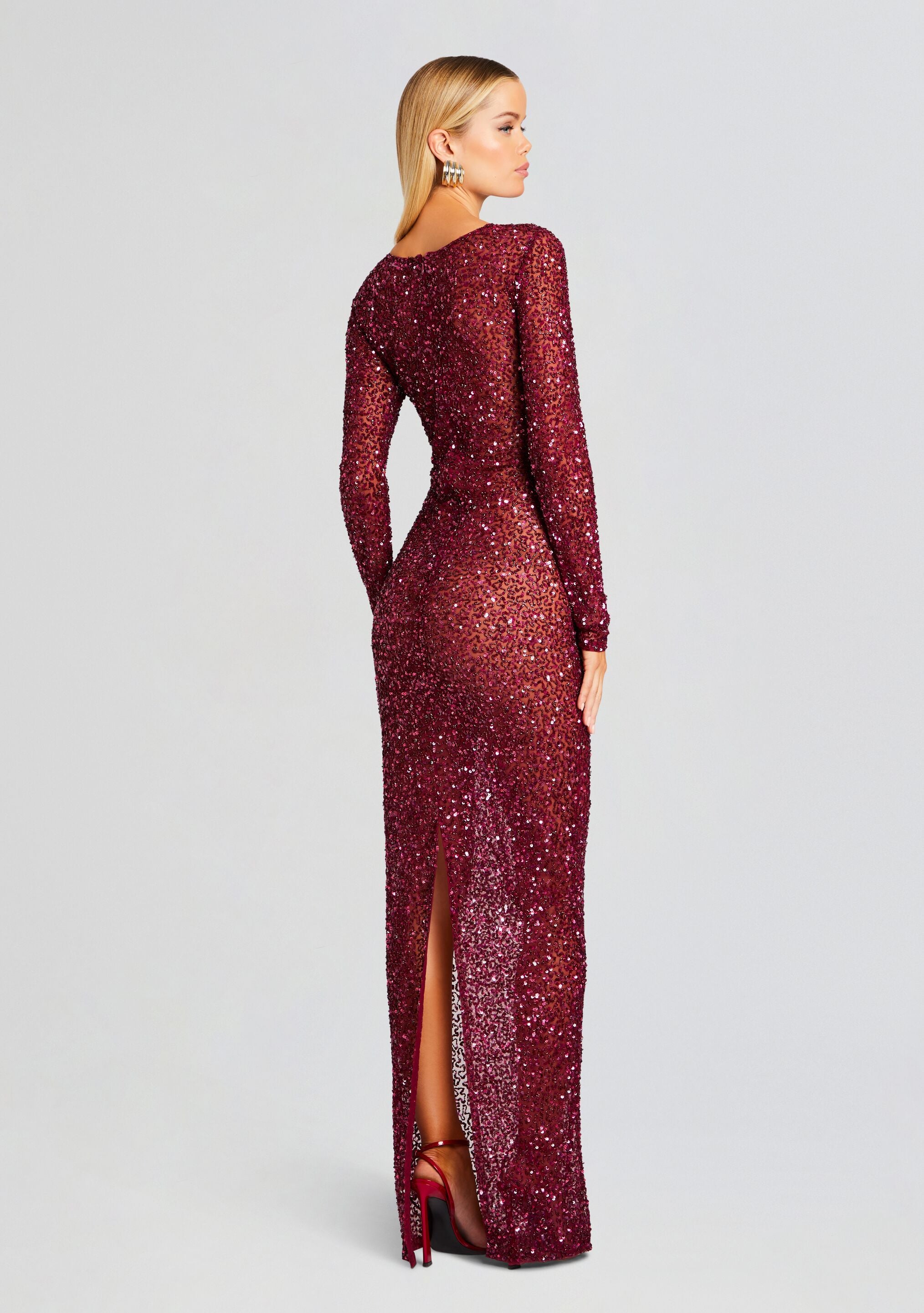 MNM Couture Pink Sequin Long Sleeve Gown- District 5 Boutique