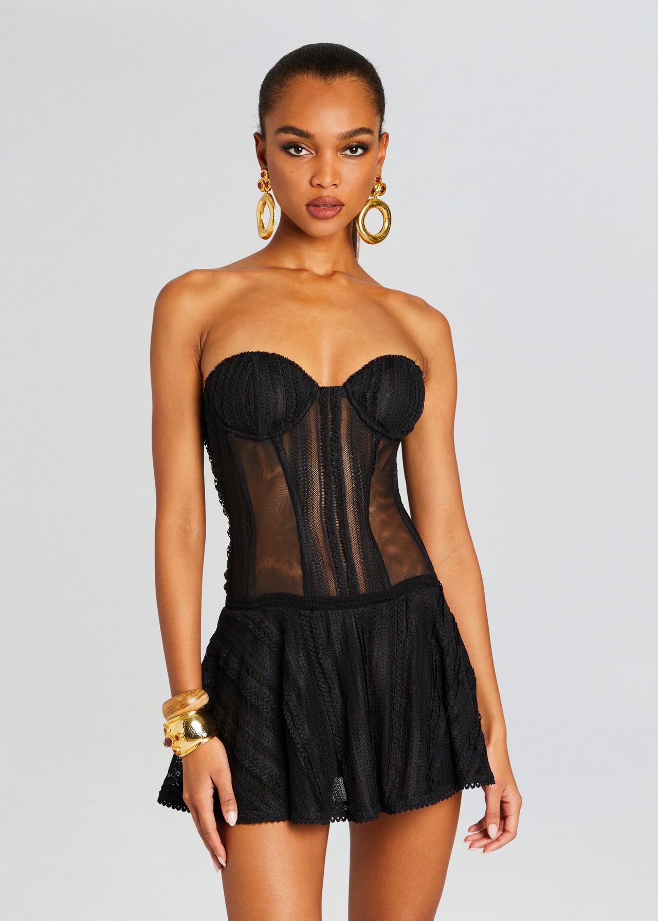 Bliss and Tell Black Lace High-Waisted Shorts