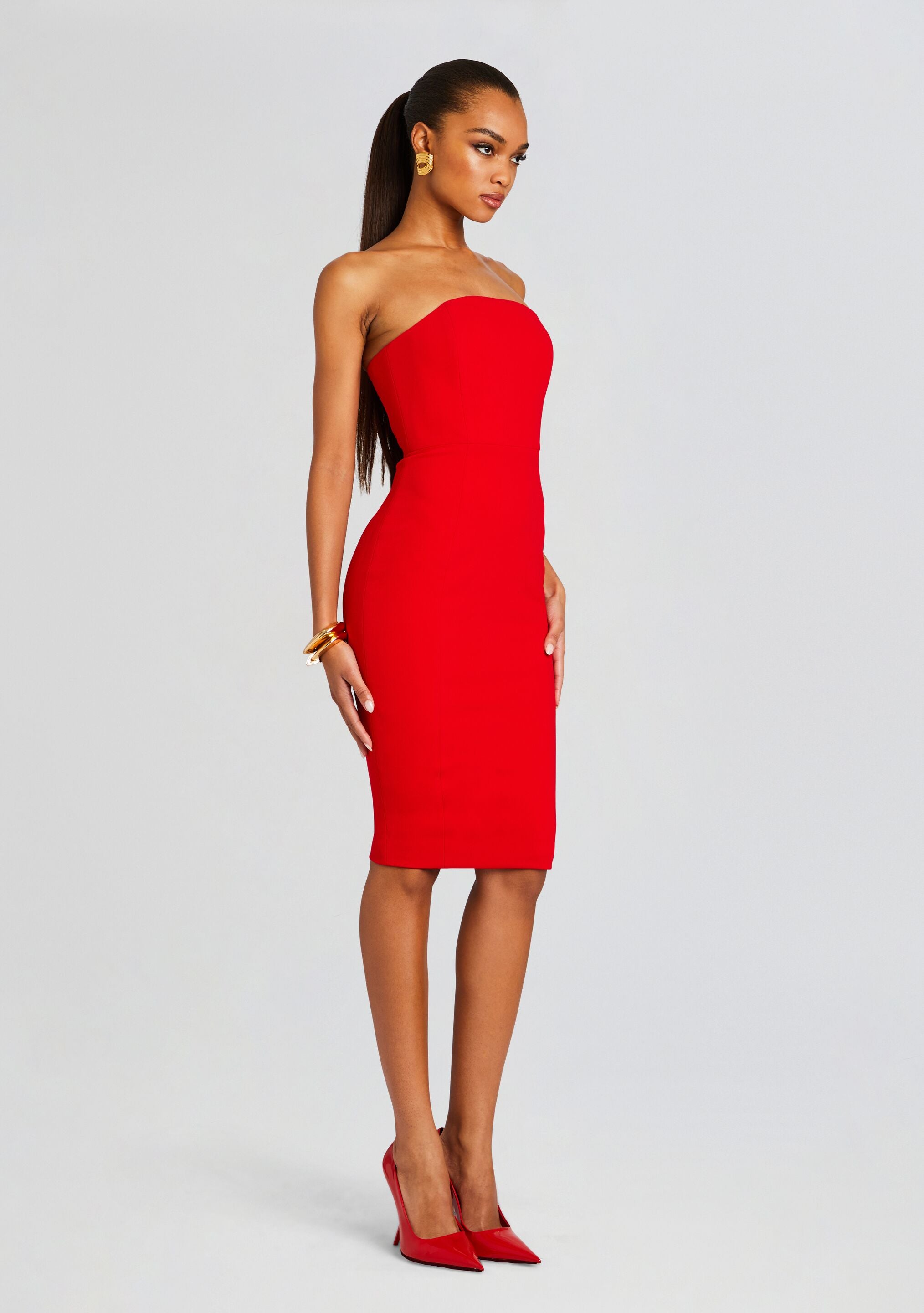 Red dress store midi length