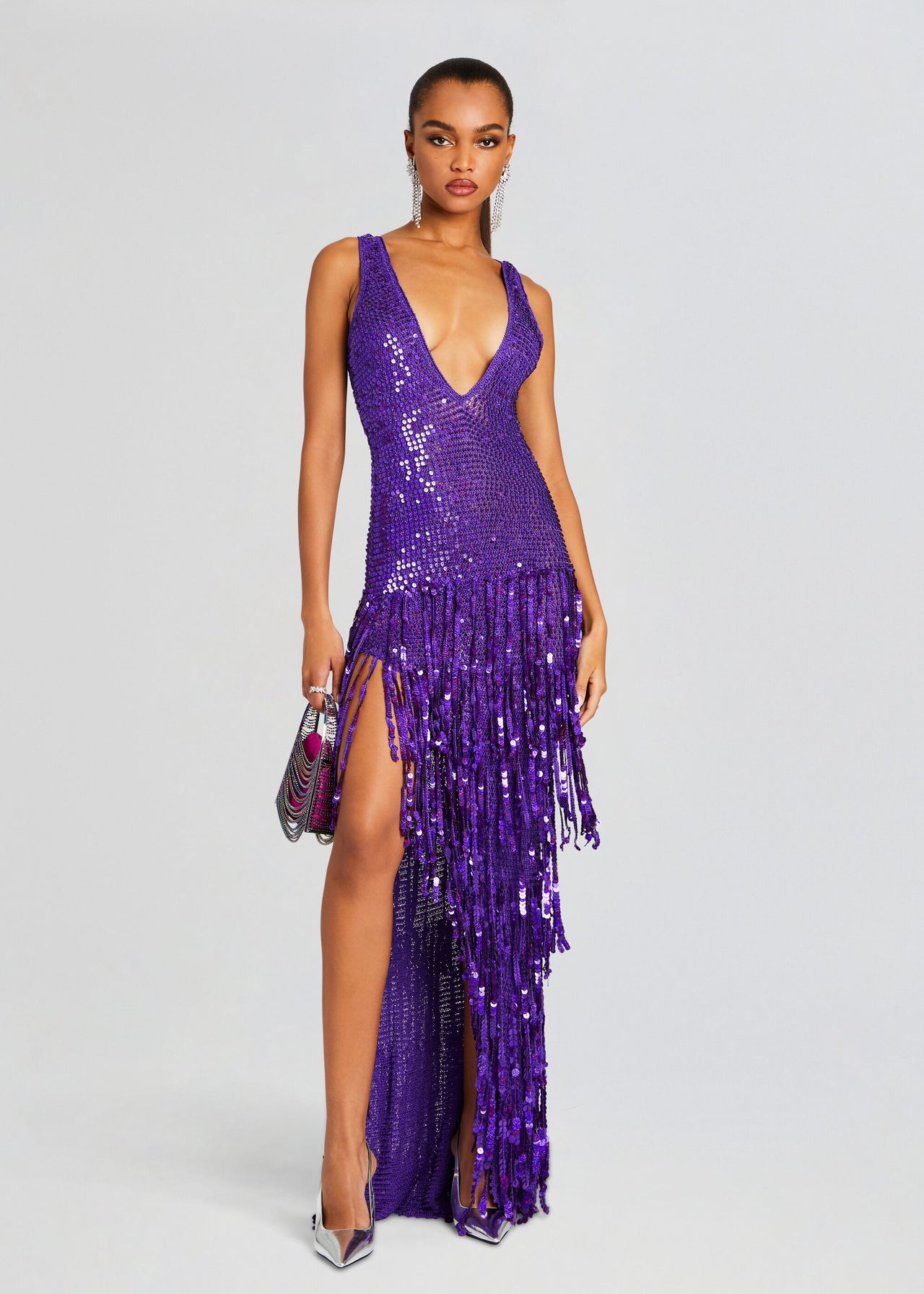 purple sparkly fringe dress PURPLE SEQUIN AND FRINGE DRESS