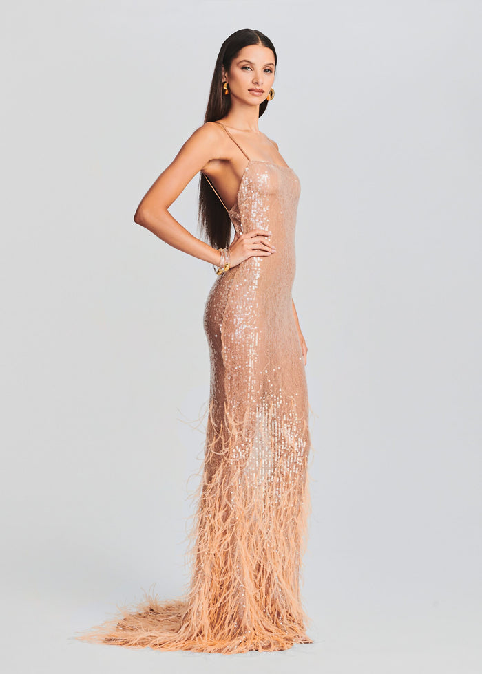 Odessa Sequin Feather Dress