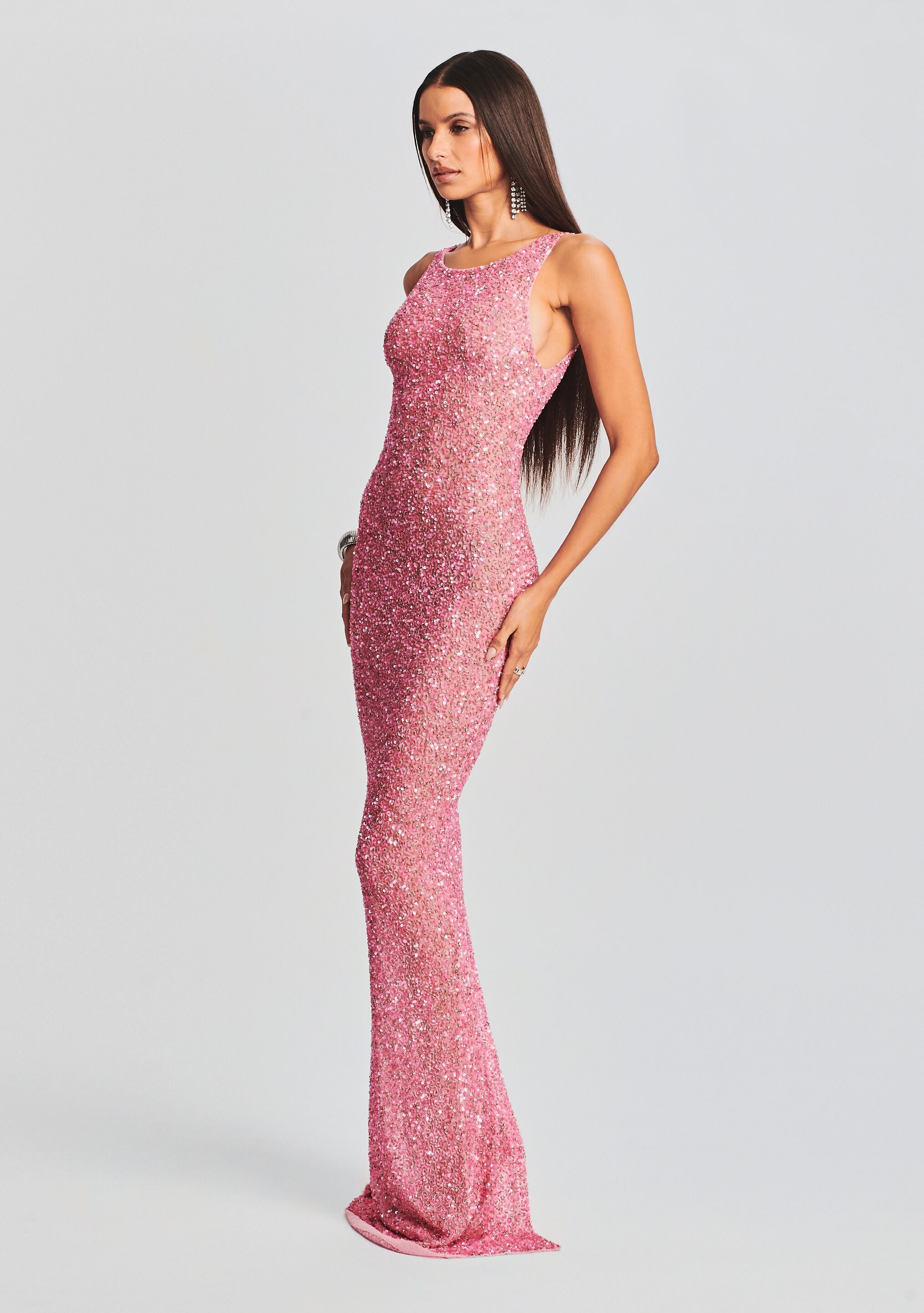 ASOS DESIGN long sleeve shift mini dress in plisse sequin in pink | ASOS