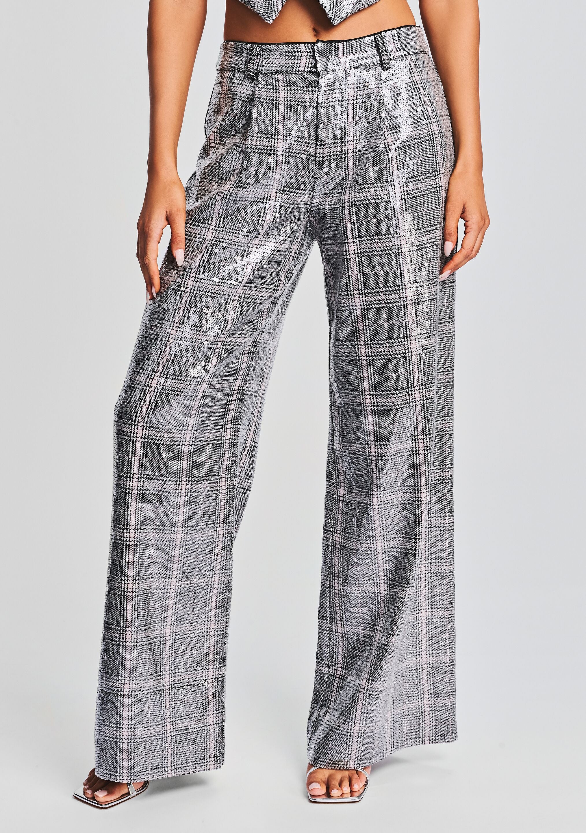 Mesh Sequin Flare Pant in Silver | LAPOINTE