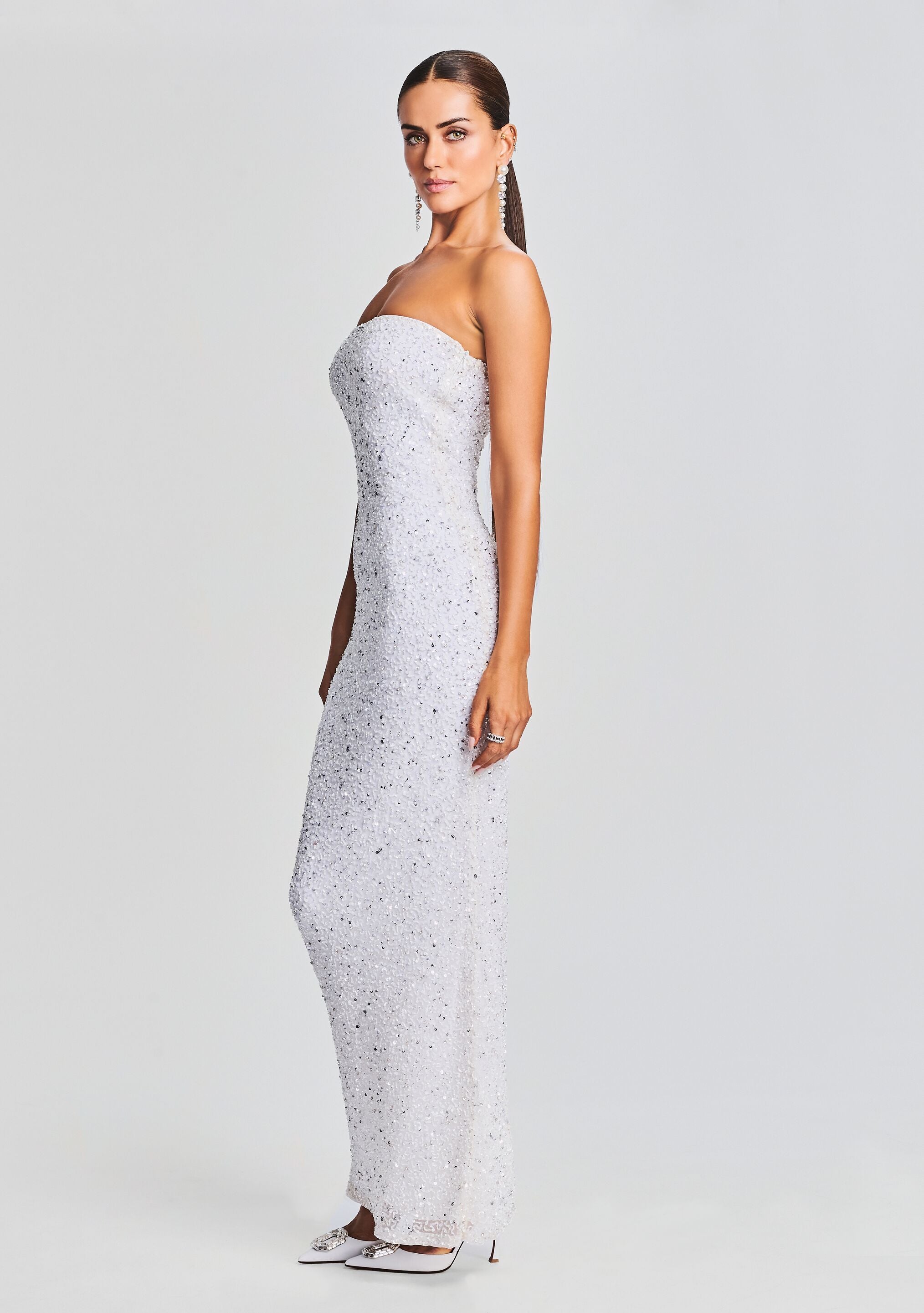 Olivia white sequin strapless hotsell maxi dress