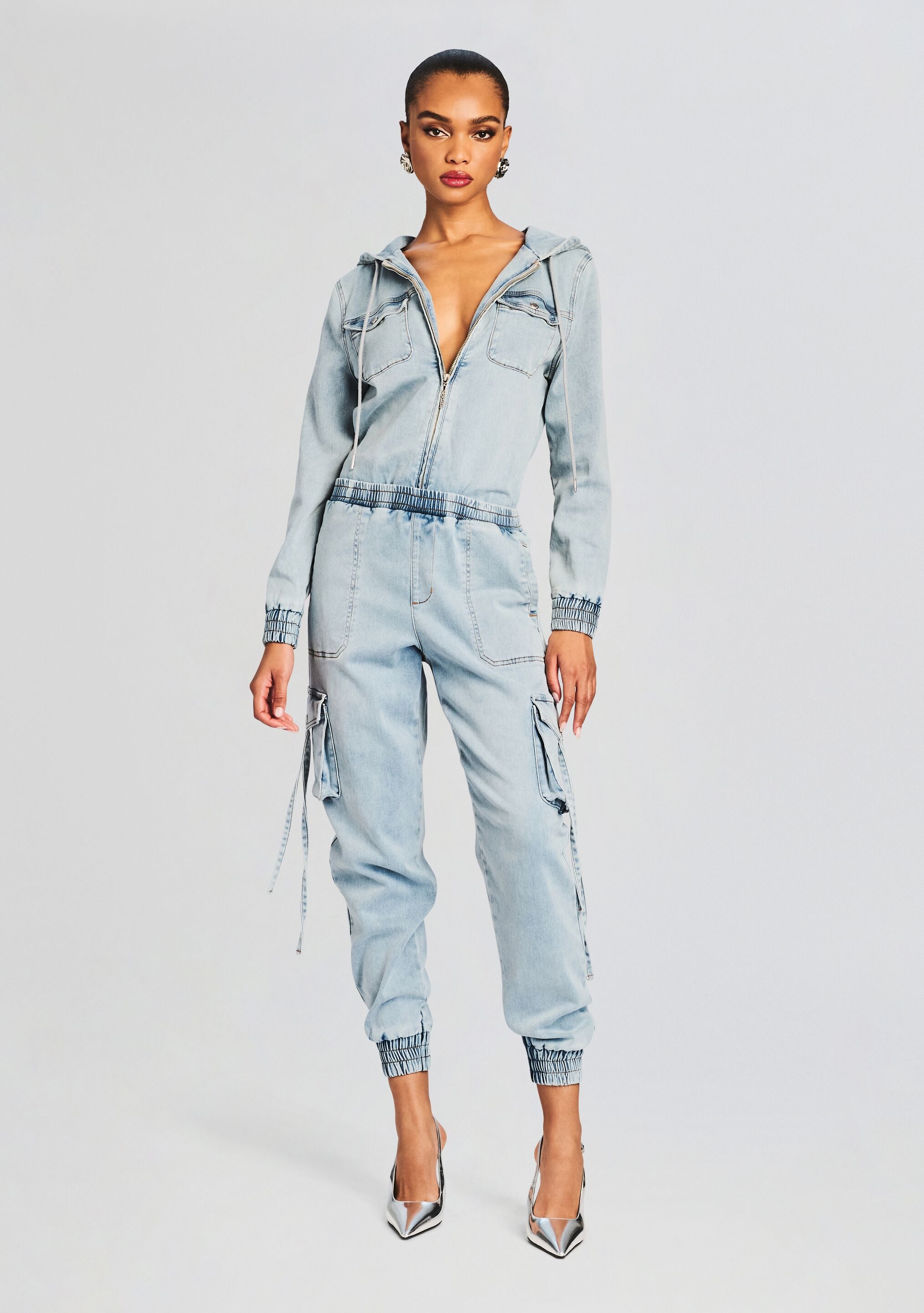 Tall Shortsleeve Belted Tapered Cargo Denim Jumpsuit | boohoo