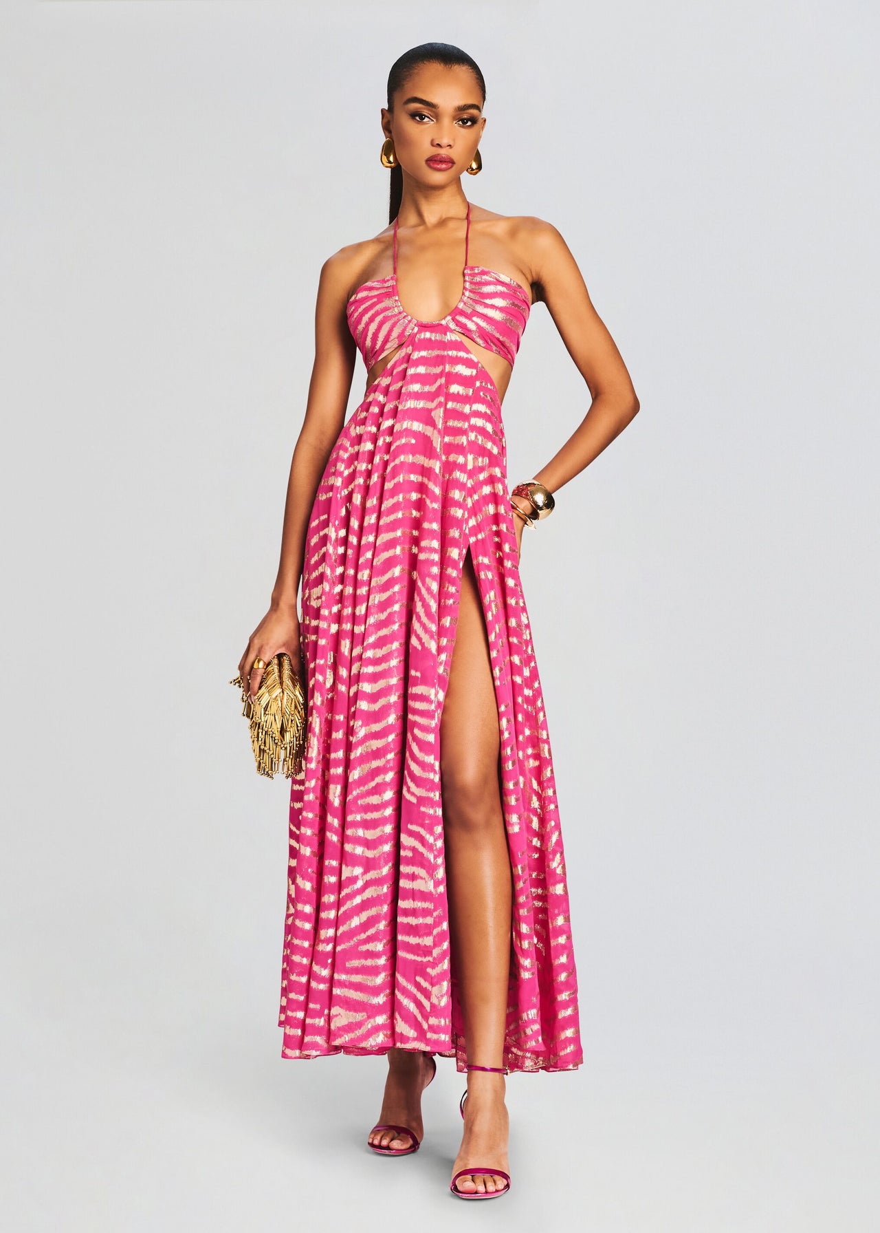 pink zebra print maxi dress YAS maxi shirt dress in oversized pink zebra print