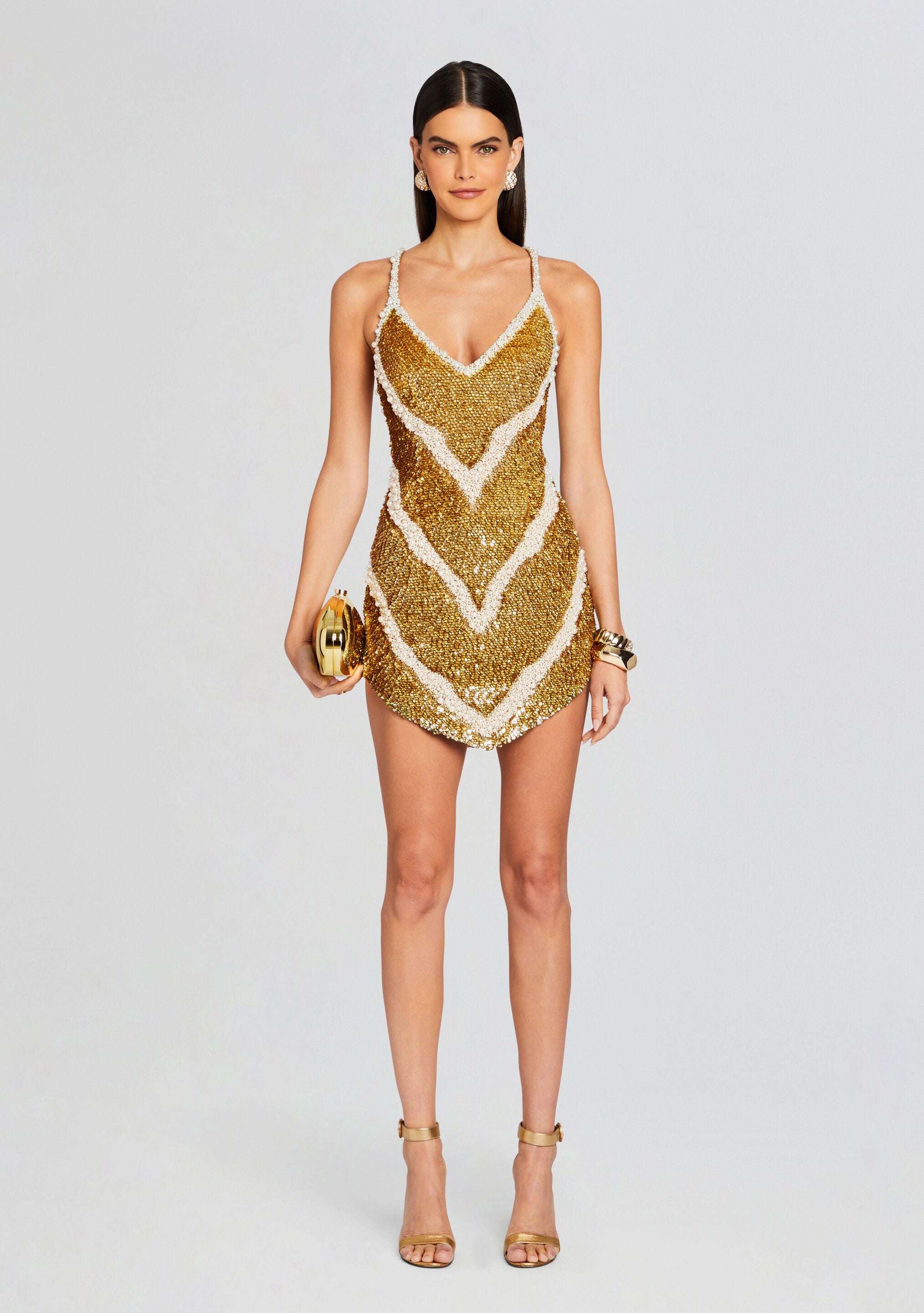 White and cheap gold sequin dress