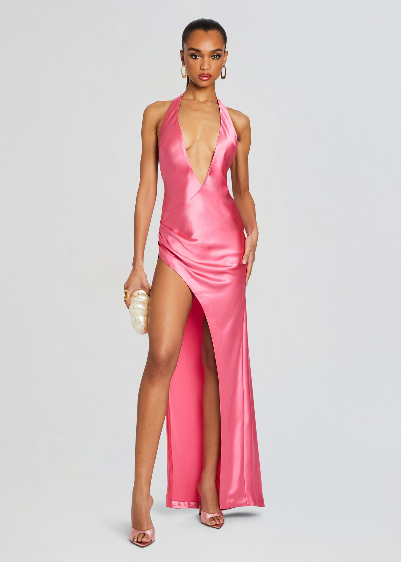 candy pink satin dress Flora Satin Maxi Dress