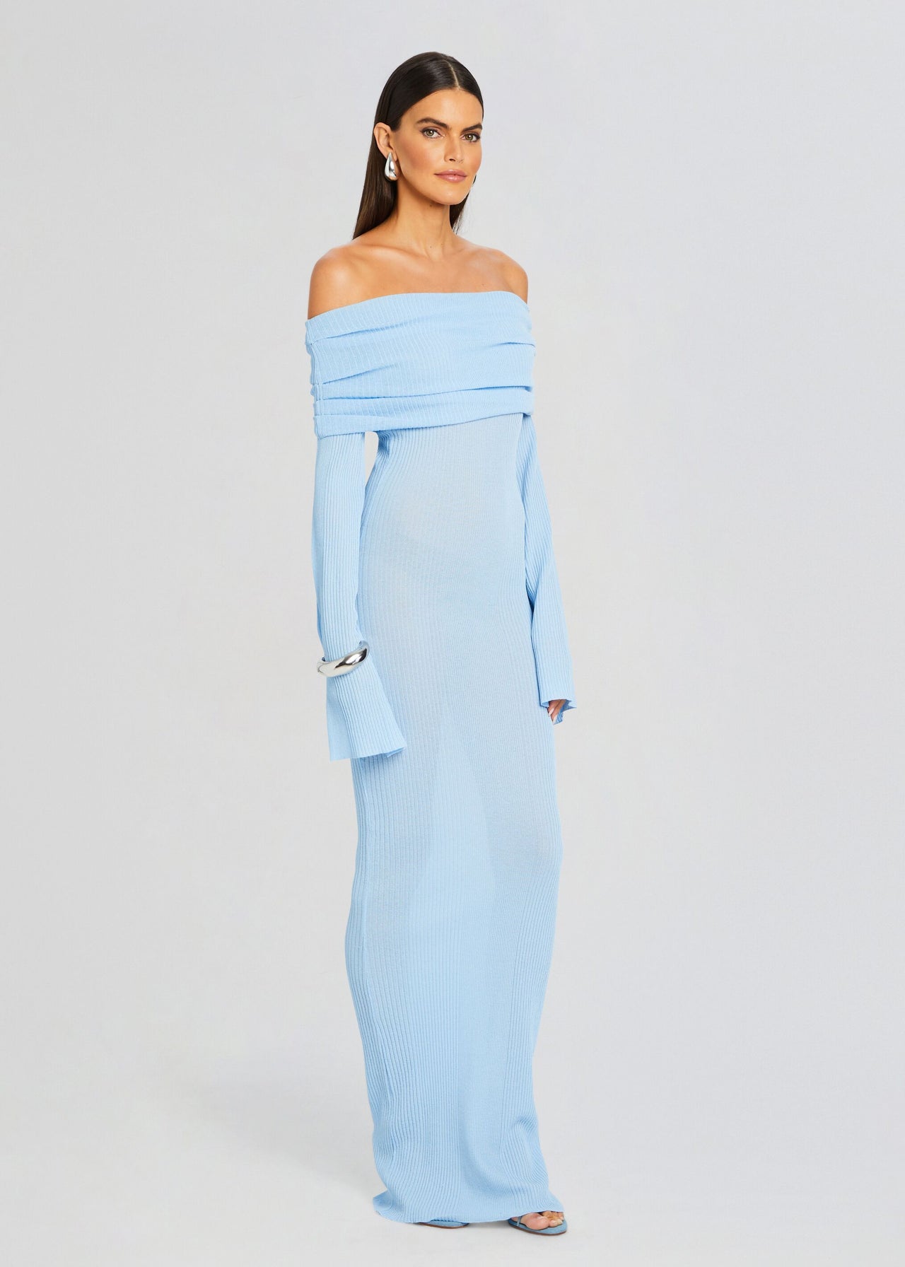 knee length dresses for ladies Frangelica Off The Shoulder Maxi Dress Light Blue main image 1