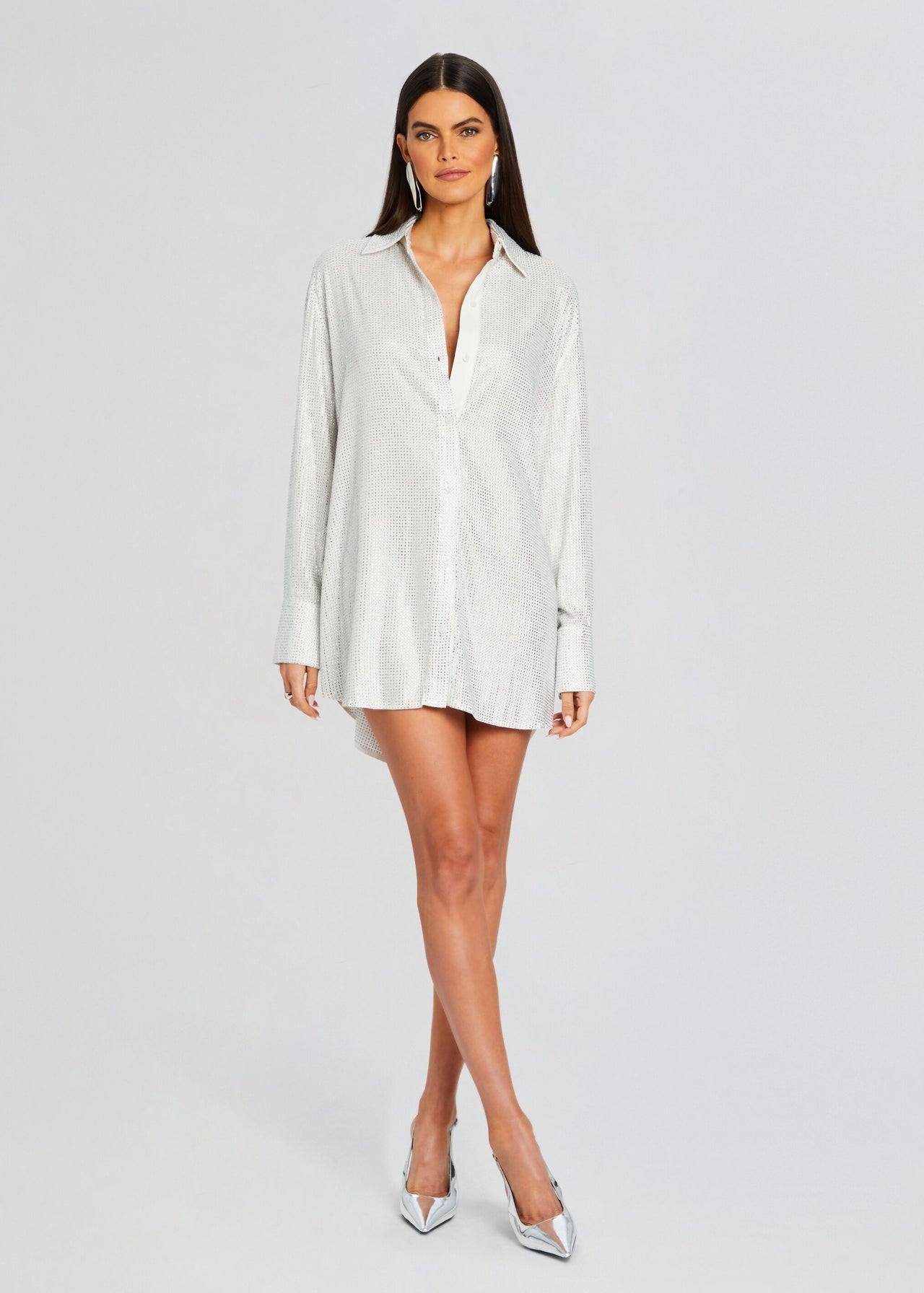 open lace back dress Verdusa Women's Oversized Jersey Sheer Mesh Mini Dress Half Sleeve V Neck T Shirt  Dress Silver Small at Amazon Women's Clothing store main image 0