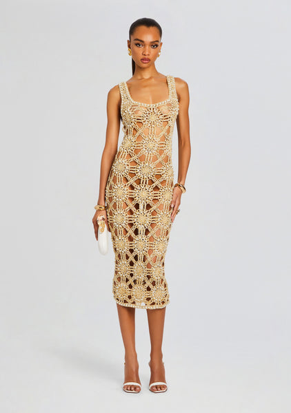rahi crochet dress She Made Me - Rahi Mini Crochet Dress - Taupe brown