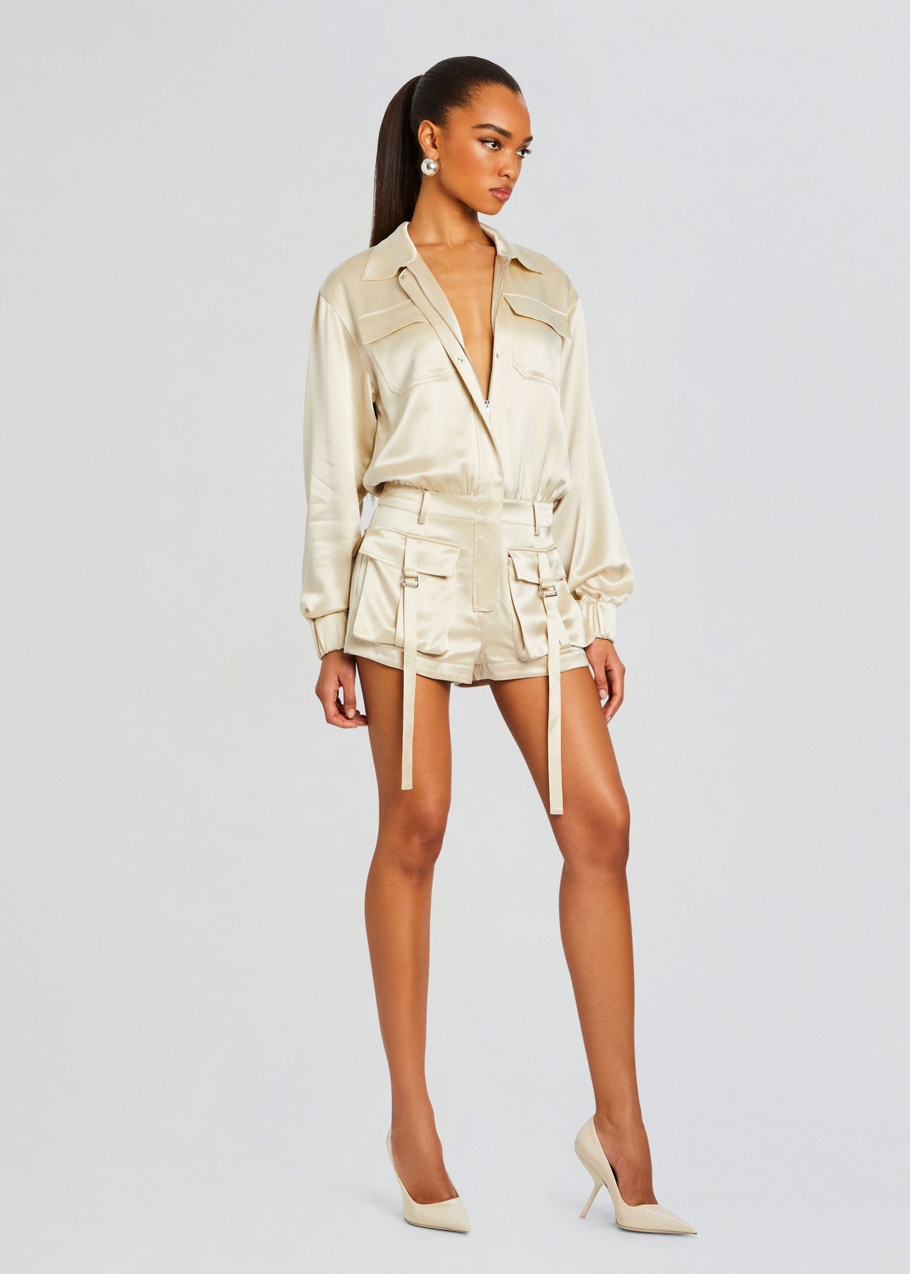satin button up romper dress Giving Beverly Hills Satin Button Up Romper Dress  Amazing Lace