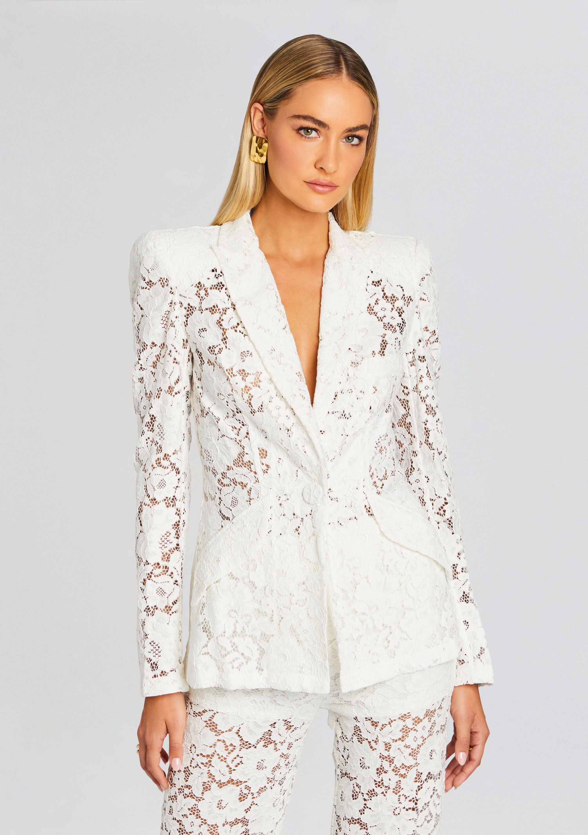 Fashion off white blazer lace length