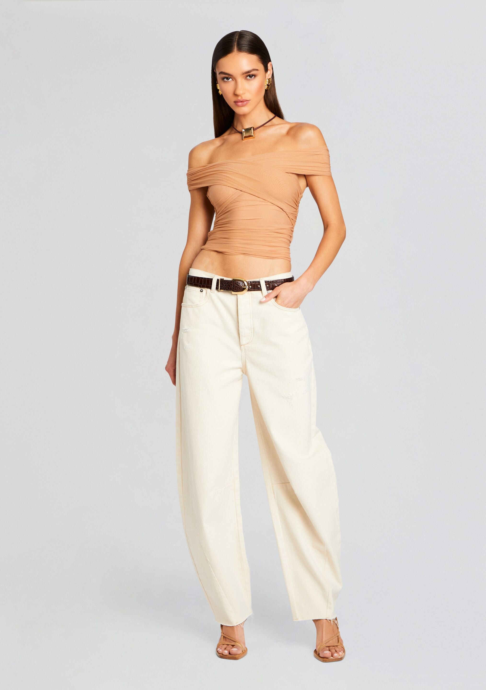 beige mesh top