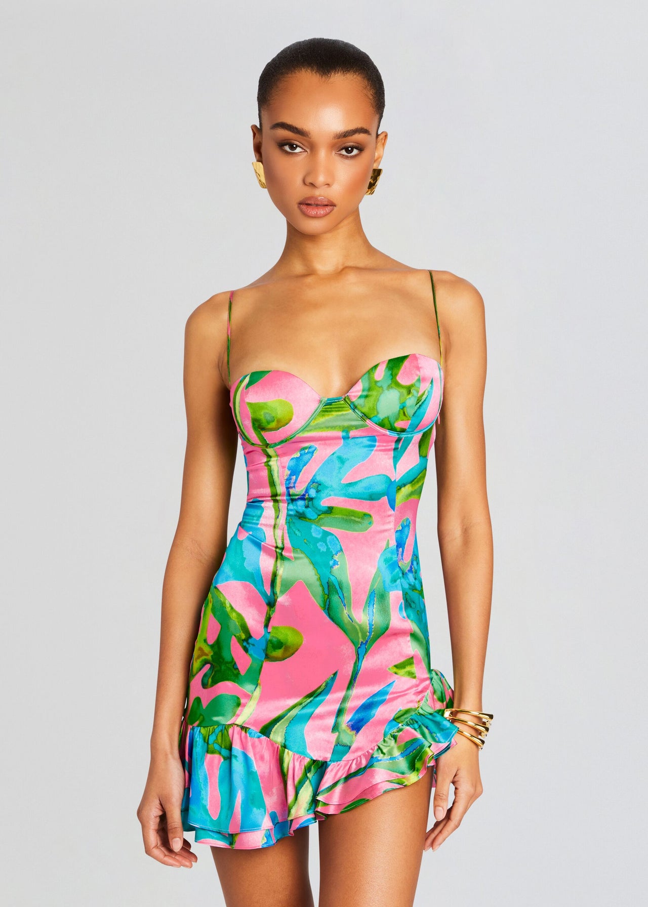 jade silk mini dress Jade Green Floral Dress - Satin Mini Dress