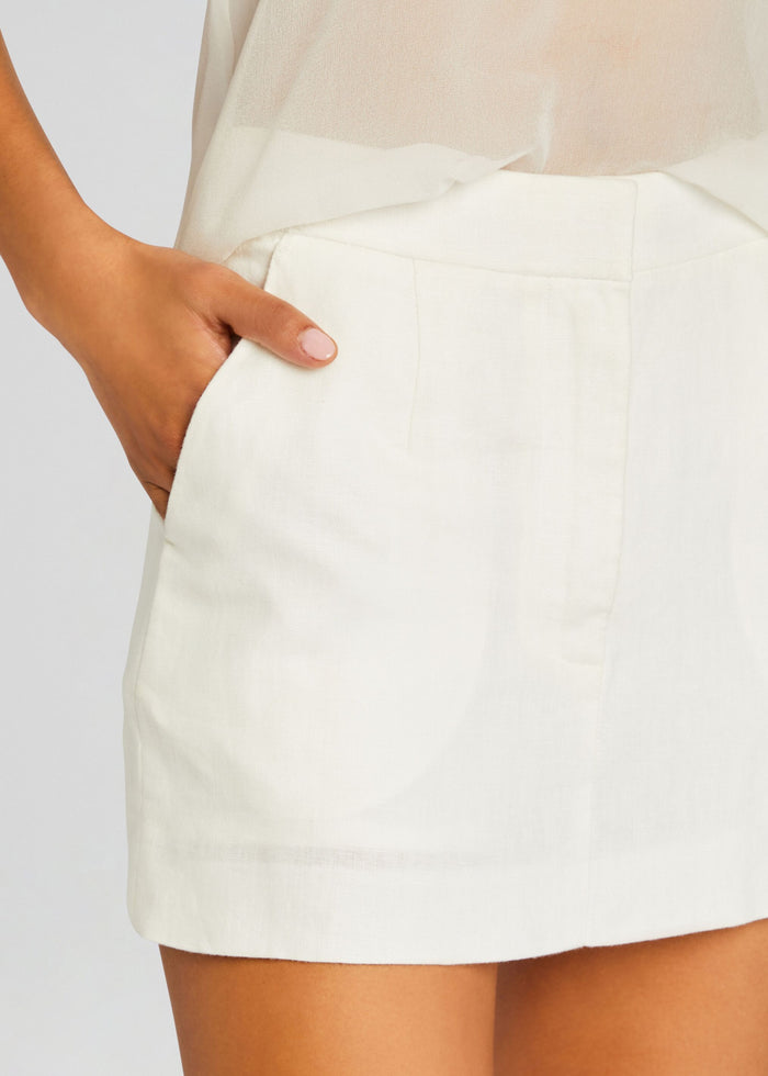 Linen White Mini Skirt