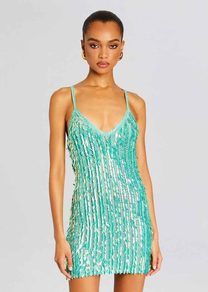 Saros Feather Sequin Crochet Dress