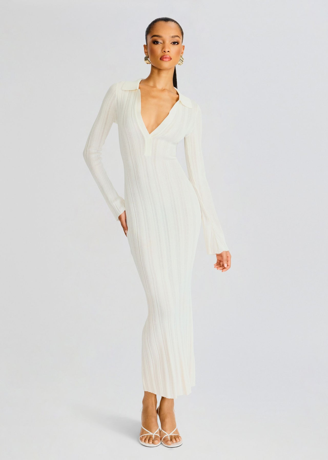 strapless open back dress Black Ribbed Knit Fitted Midi Sweater Dress main image 0