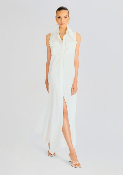 shirt dress white Sleeveless Floor Length Shirt Dress – Retrofete