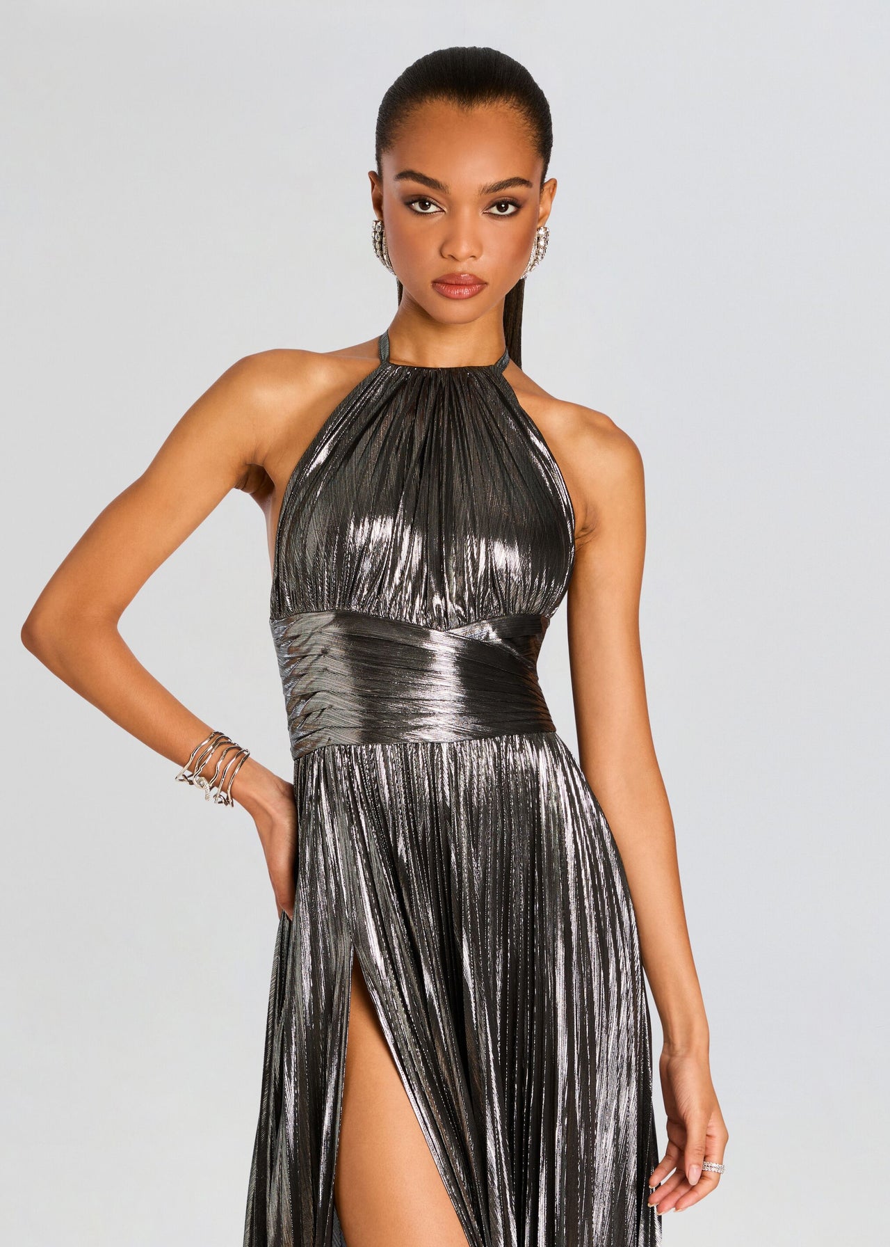 strapless open back dress Grey Lamé Dress | Reiss Dress