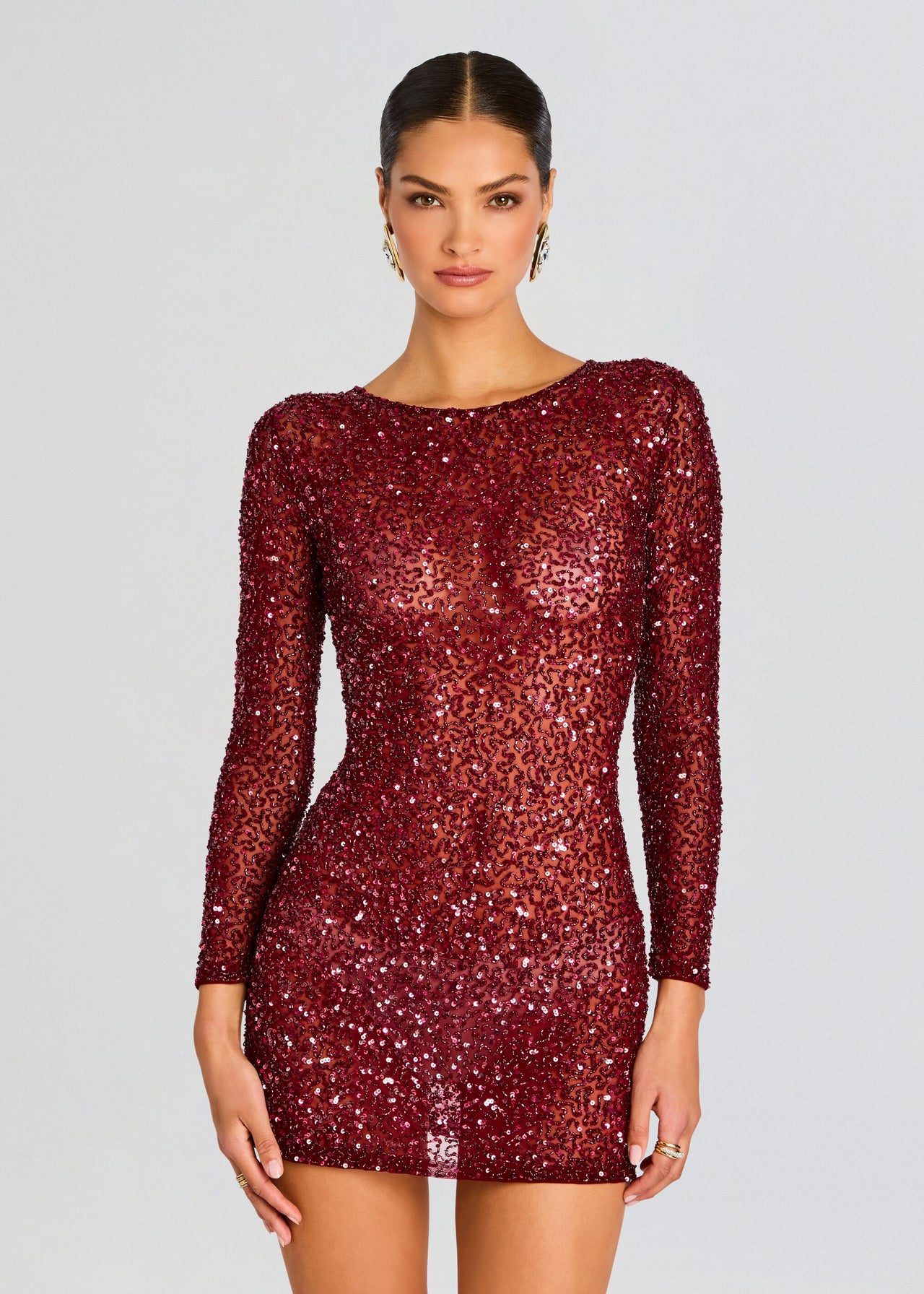 knee length dresses for ladies NWT RETROFETE Agnes Crystal-Embellished Wrap Dress – Priscilla Posh main image 0