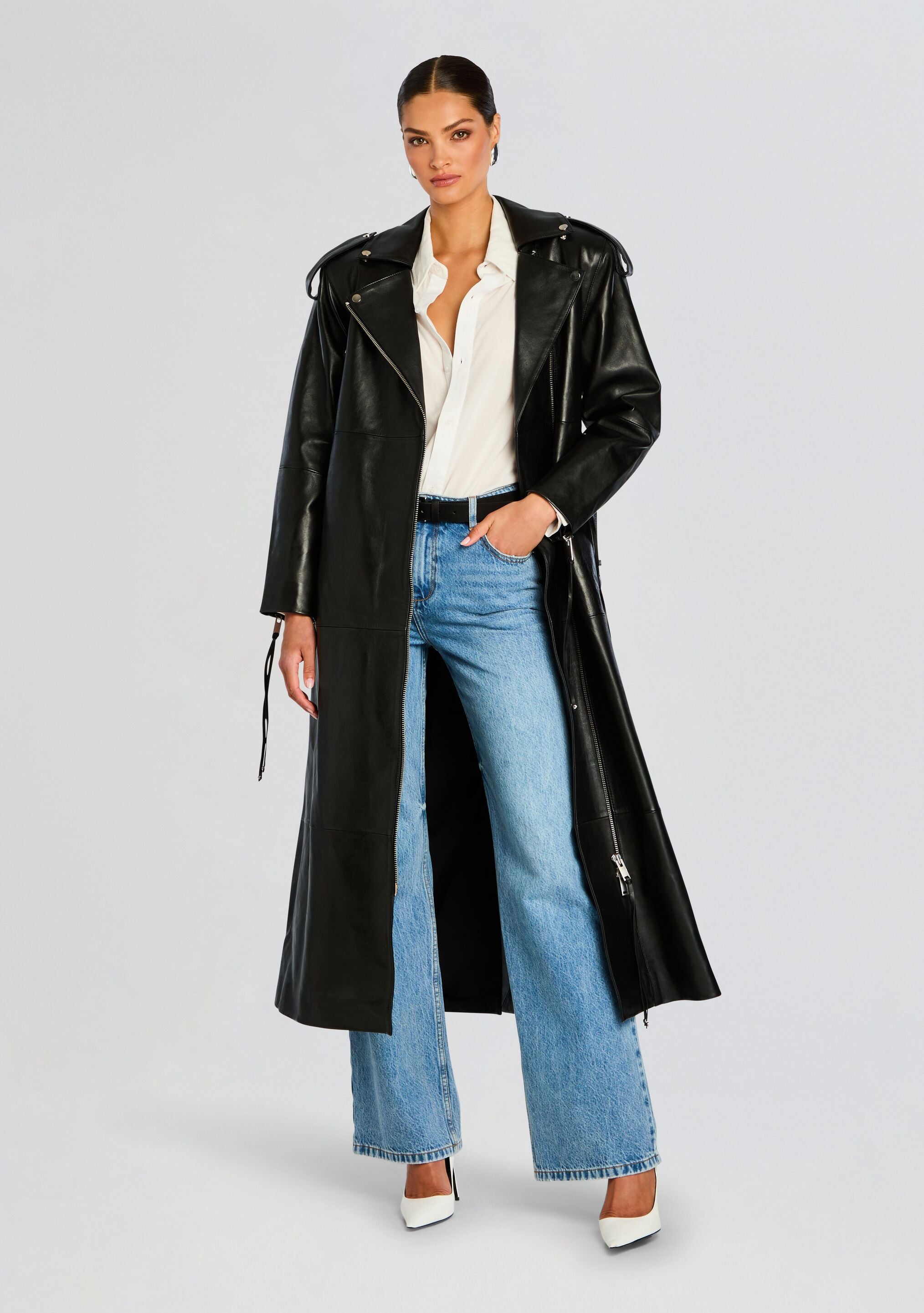 Full length leather trench coat best sale