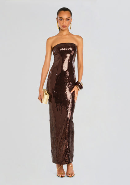 retrofete brown sequin dress Dark Chocolate Sequined | Ember Dress Small Condition Marlene Cocktail Slip – Pay With:300 Qs (Silkroll Fee: $7.50) Getinspired