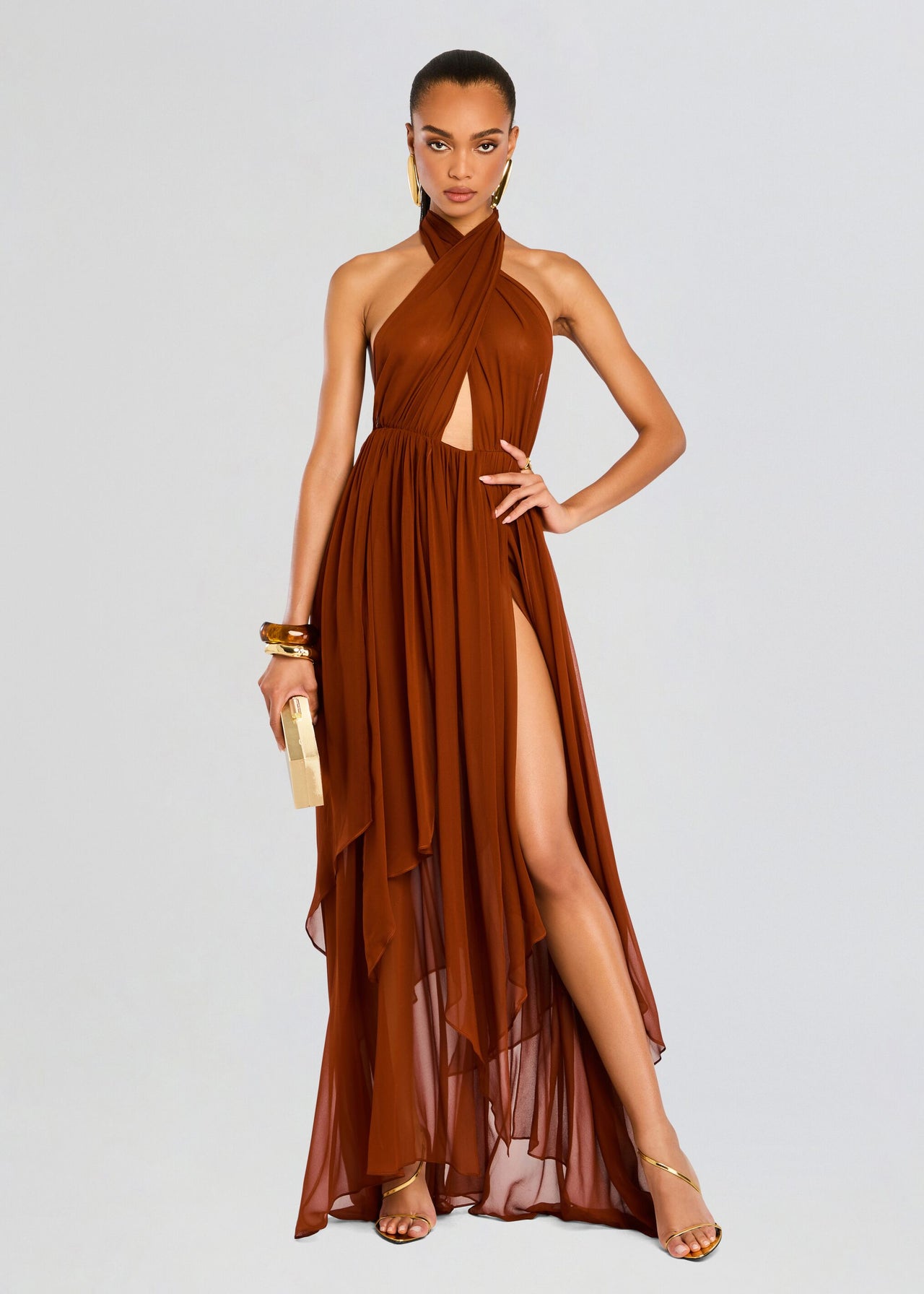 white christmas dresses retroféte Women's INA Silk Chiffon Dress - Brown