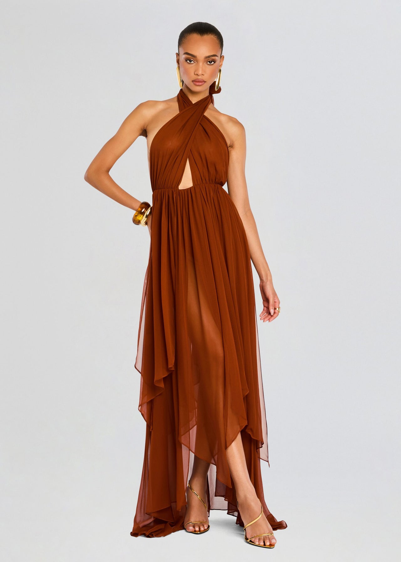 INA Silk Chiffon Dress | Caramel Caramel / XL INA Silk Chiffon Dress | Caramel Caramel / XL