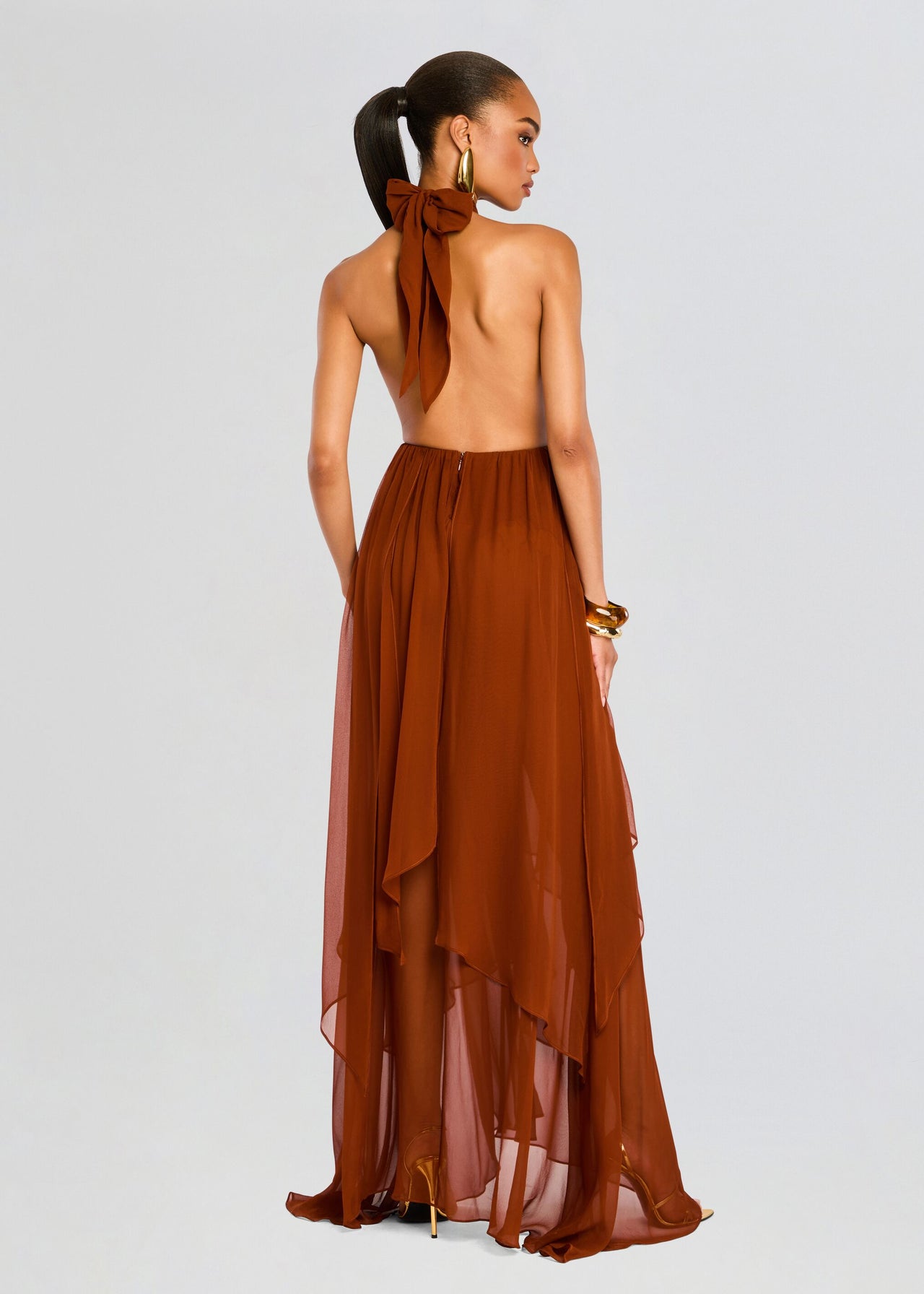 retrofte Women's INA Silk Chiffon Dress - Brown - Maxi Dresses retrofte Women's INA Silk Chiffon Dress - Brown - Maxi Dresses