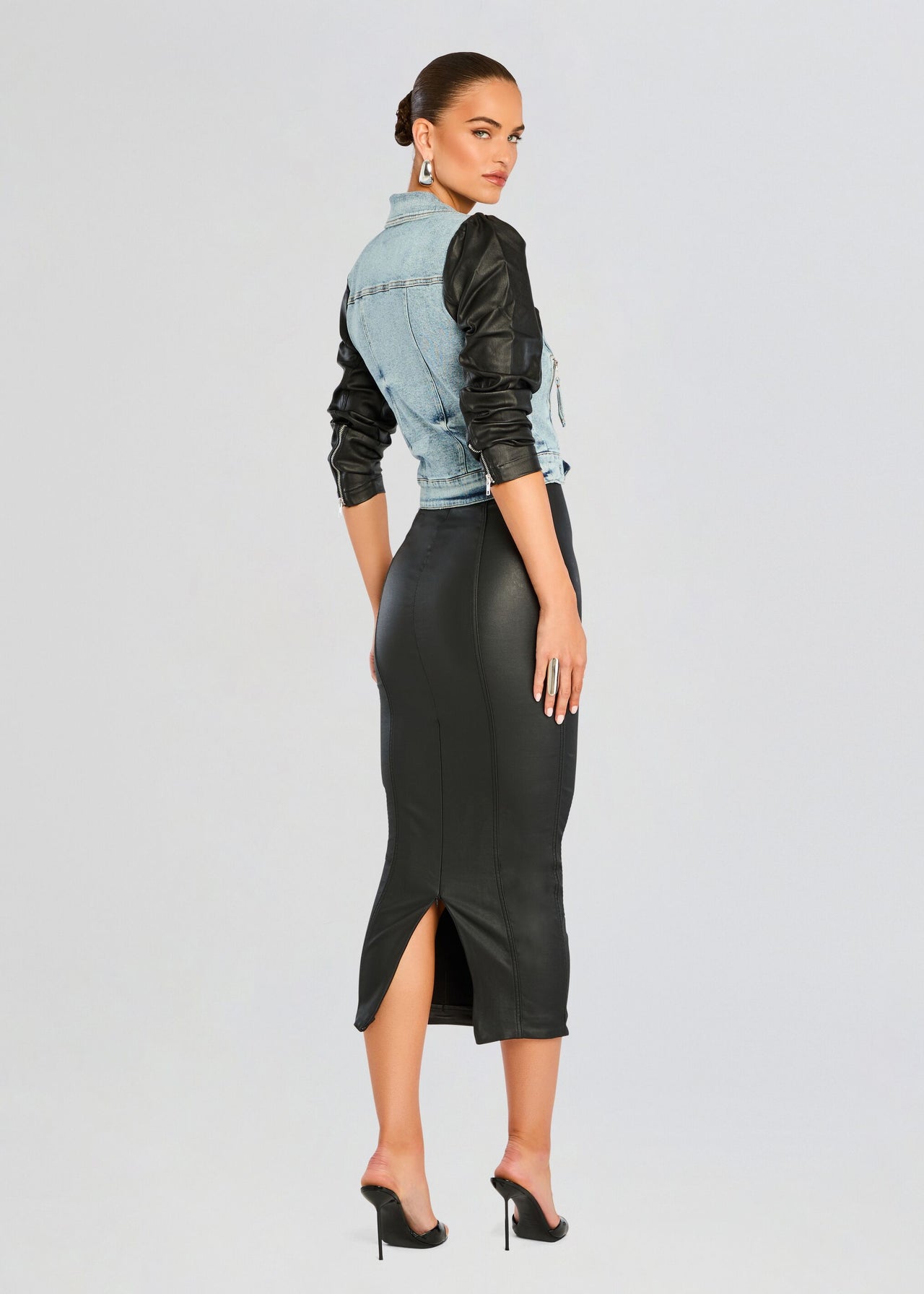 black midi dress with jean jacket Blue Denim Jacket dress | Lo Jacket