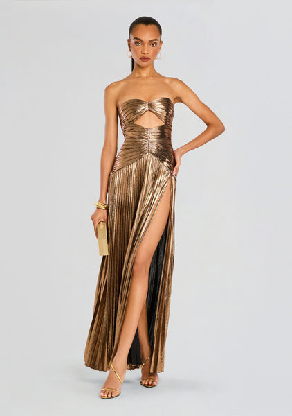 chinese dress ladies Bronze Metallic Celestina Draped Maxi Dress