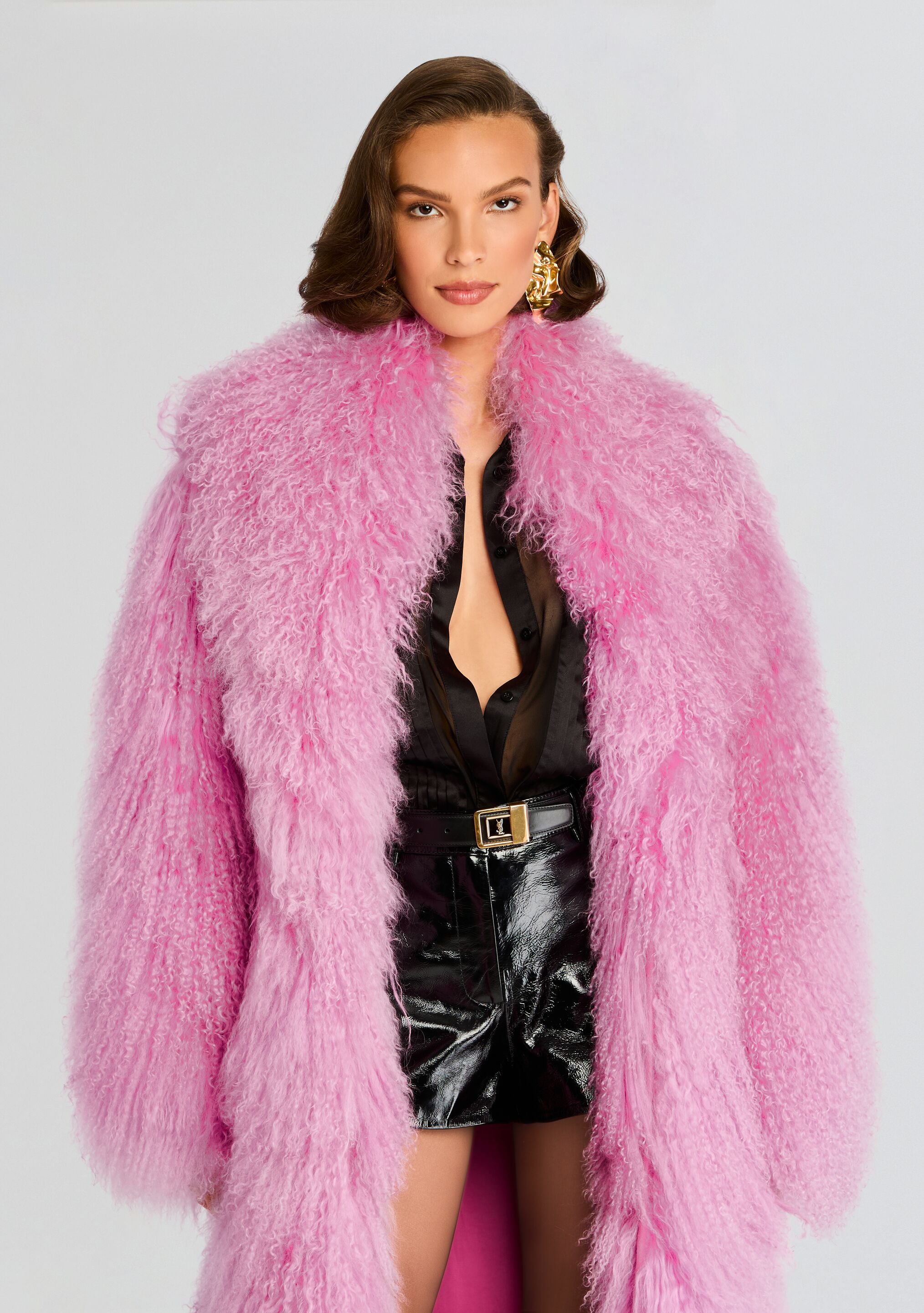 Rose fur coat top