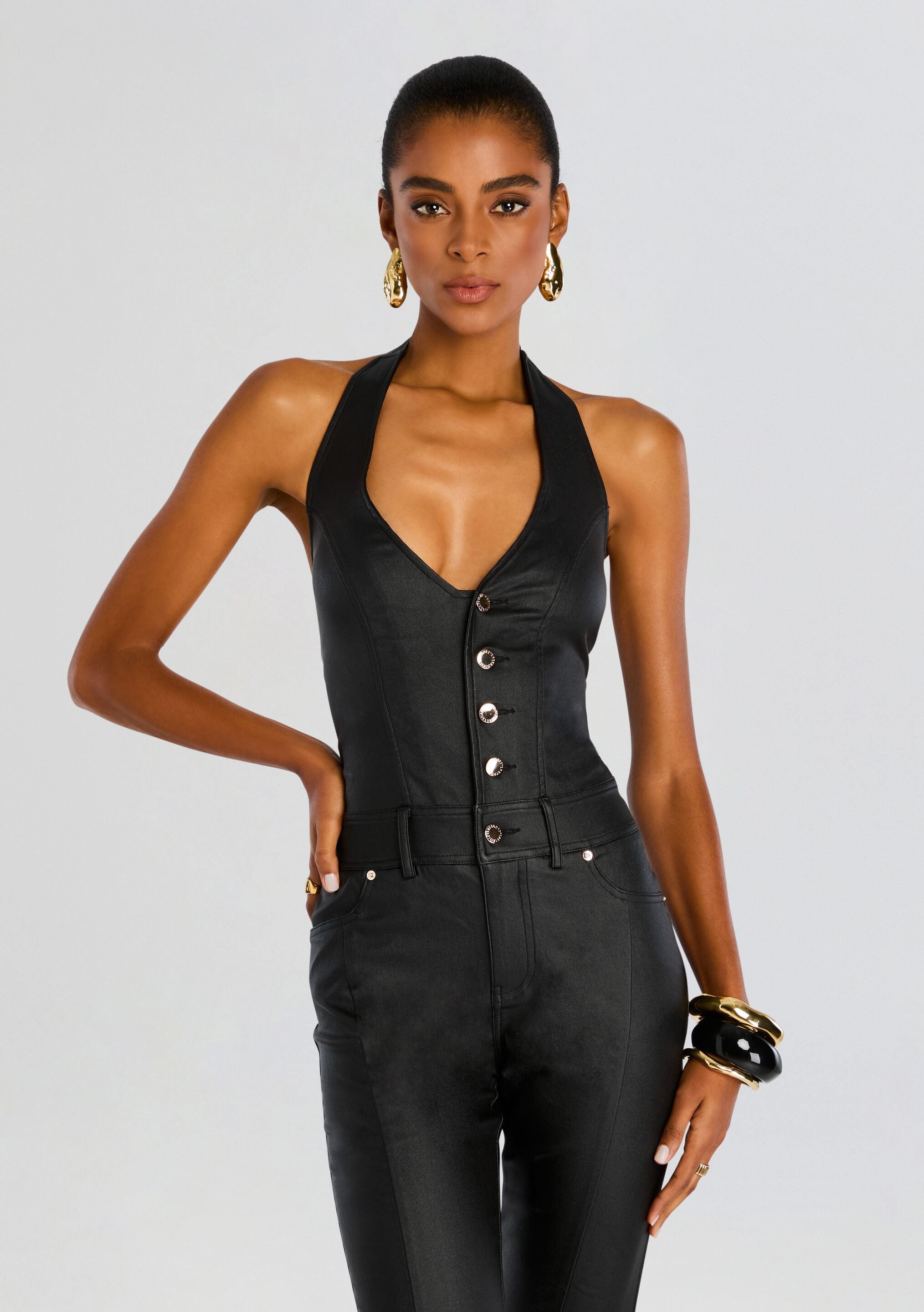 Black denim jumpsuit online