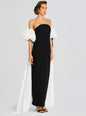 Half Moon Evening Dress with White Bowed Plumes