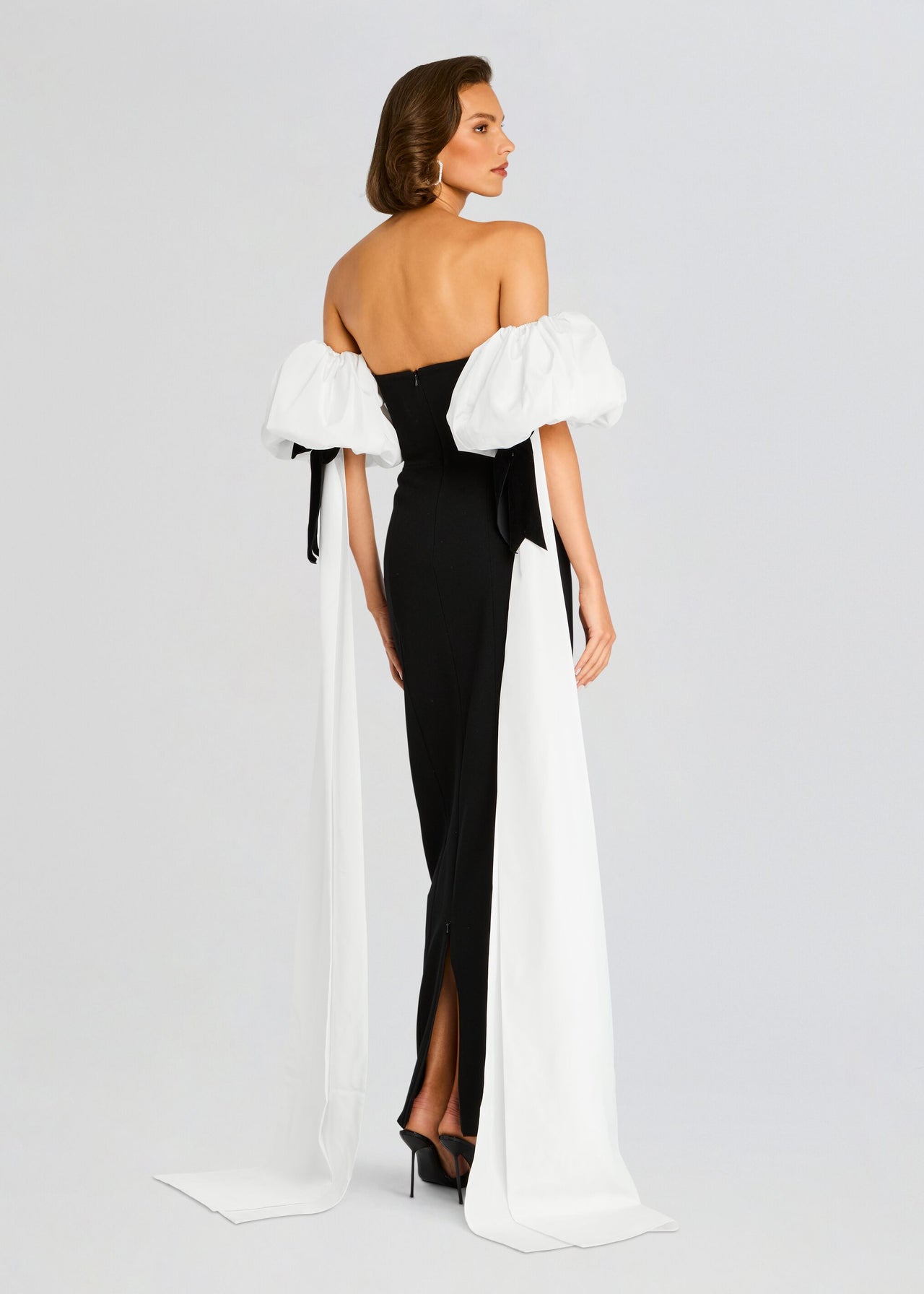 blue dress for baby girl Unique Black White Chiffon Cutout Halter Convertible Bridal Prom Dress, Black