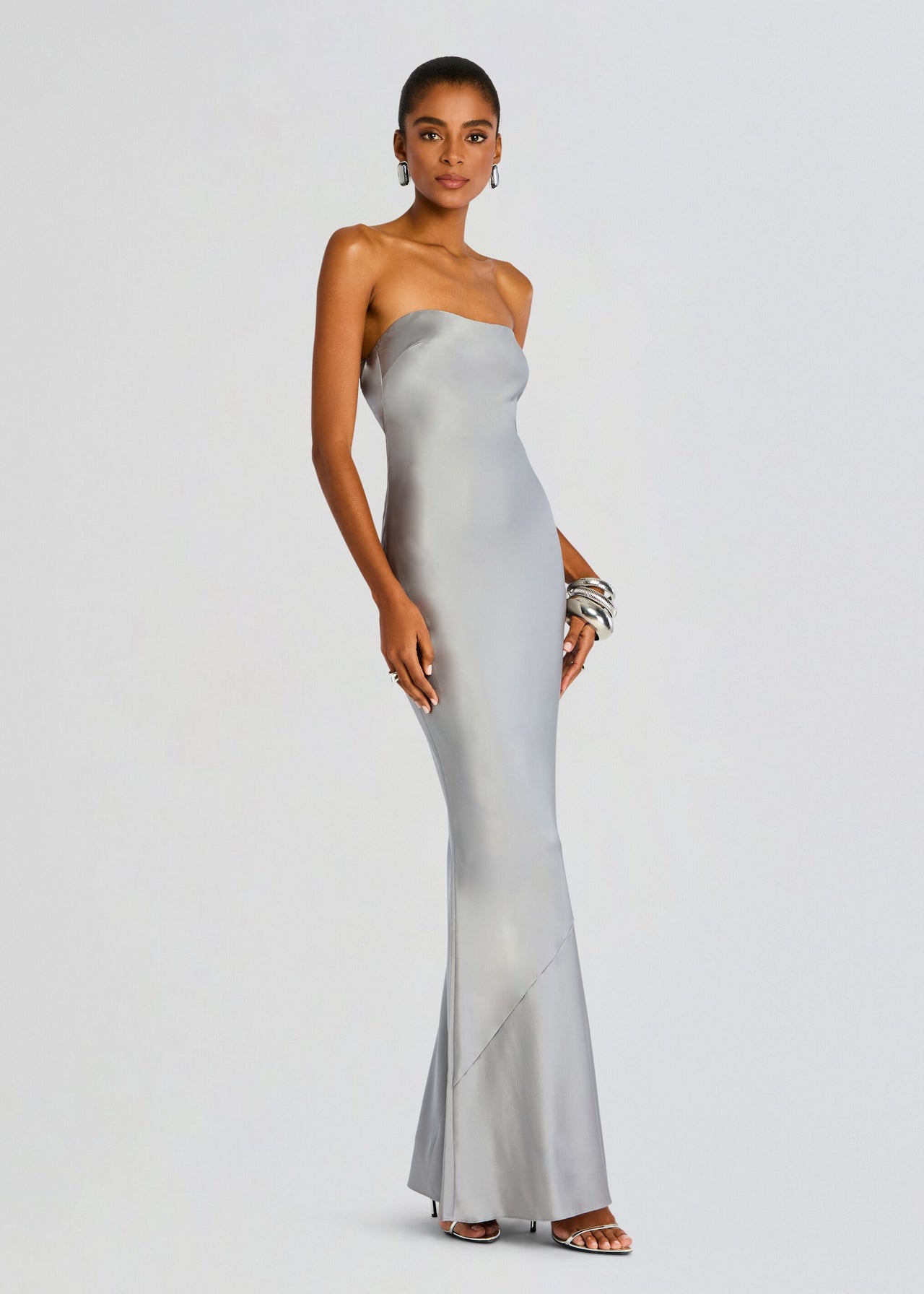 slate grey dress Reiss Womens Slate Grey Sasha Drape-Detail Satin Midi Dress 6