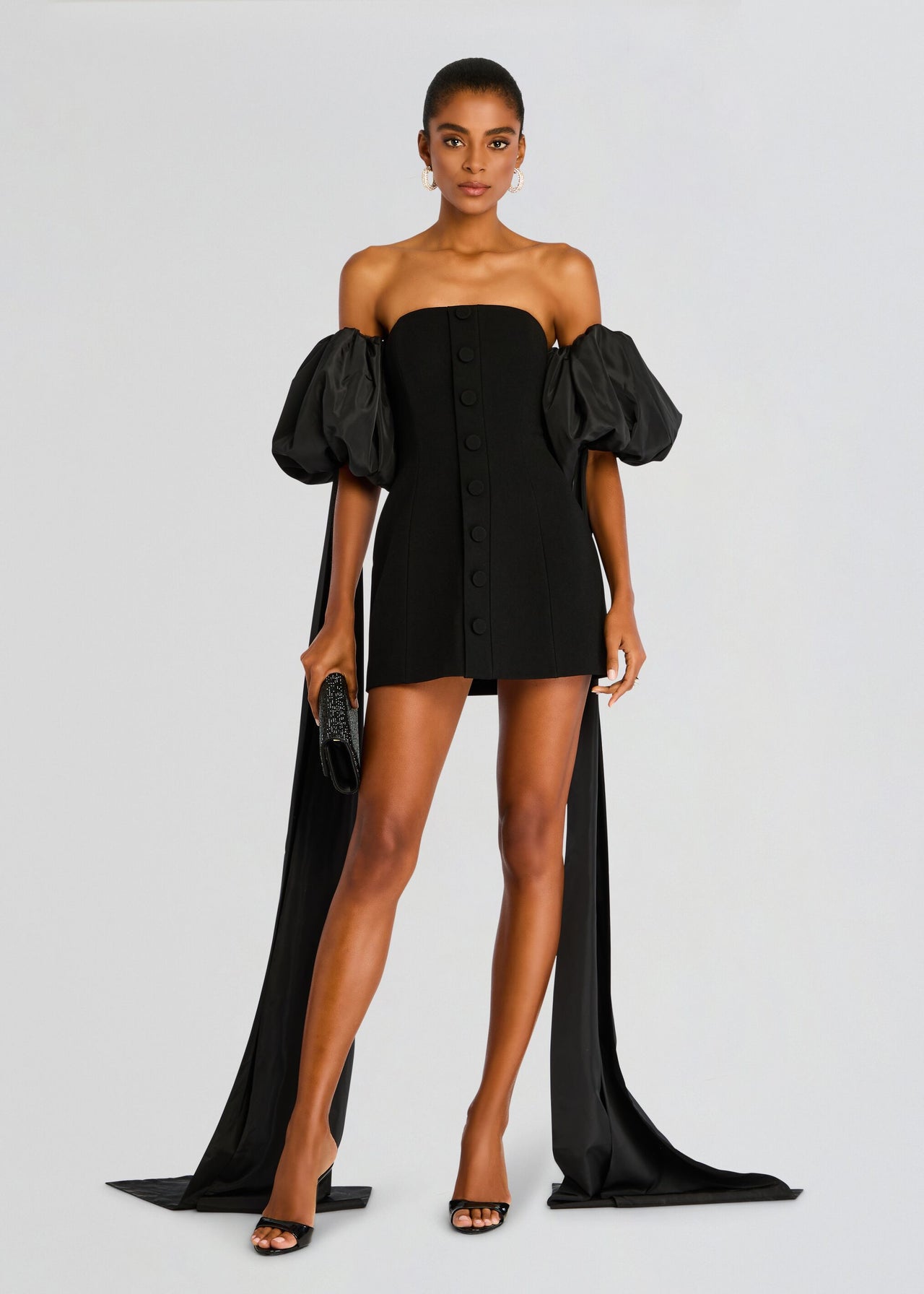 Laurent Mini Button Dress with Black Plumes Retrofete Laurent Mini Button Dress with Black Plumes Retrofete