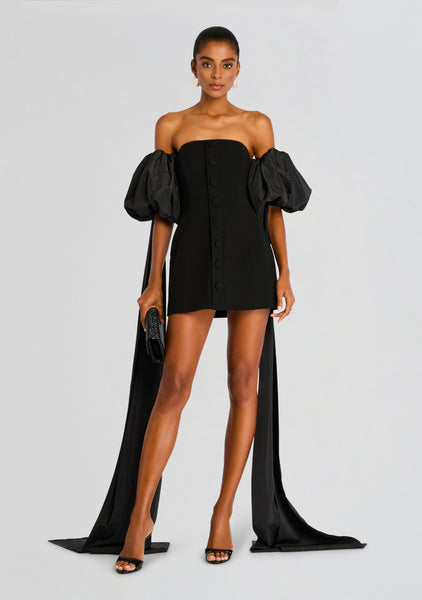 Laurent Mini Button Dress with Black Plumes – Retrofete