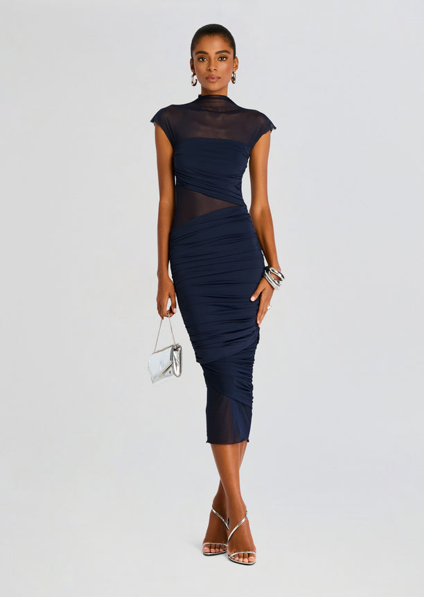 Tabitha Mesh Ruched Midi Dress