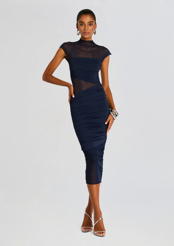 Tabitha Mesh Ruched Midi Dress