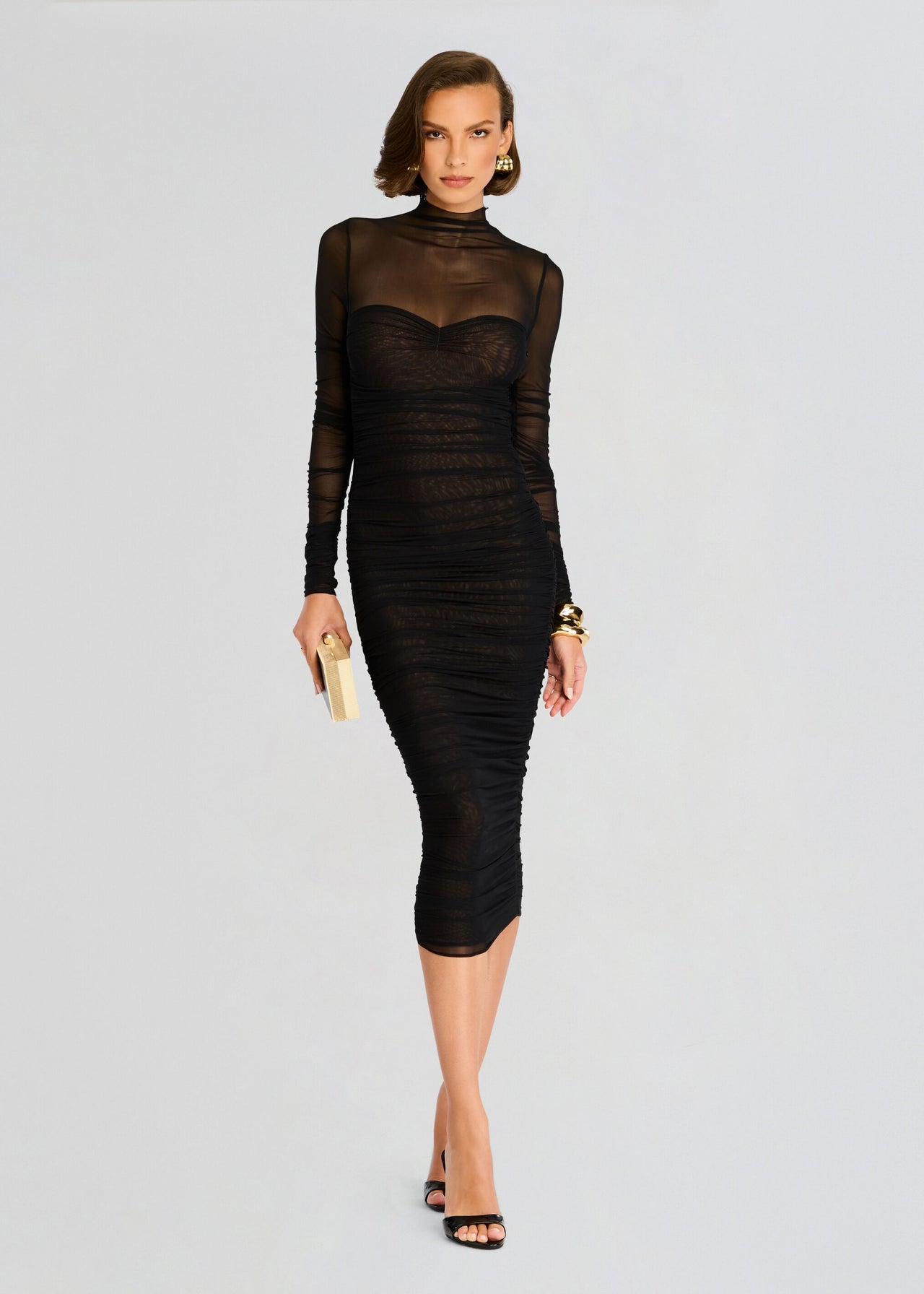 Trina Mesh Ruched Midi Dress Retrofete Trina Mesh Ruched Midi Dress Retrofete