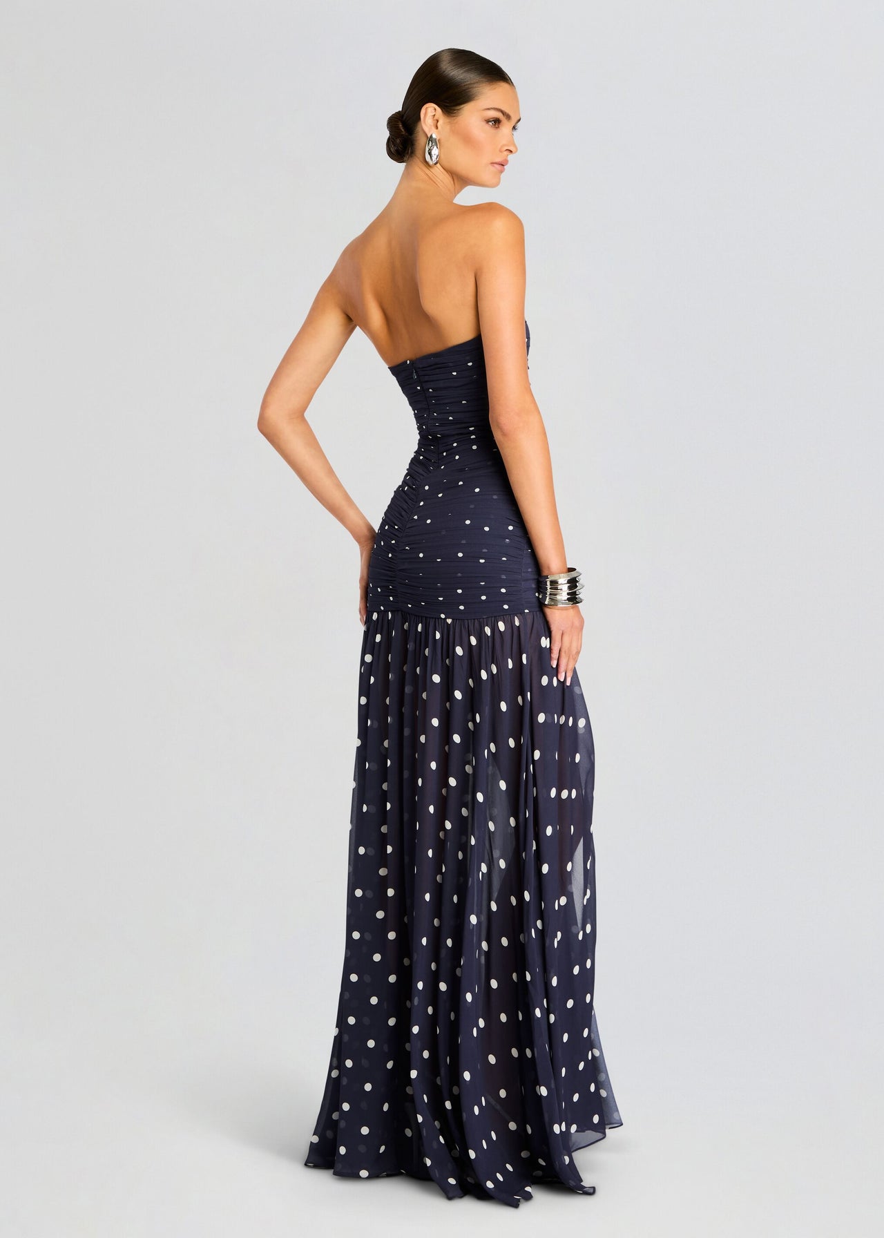 chinese dress ladies Sheer Navy Polka Dot Maxi Dress – Yup Sup main image 1