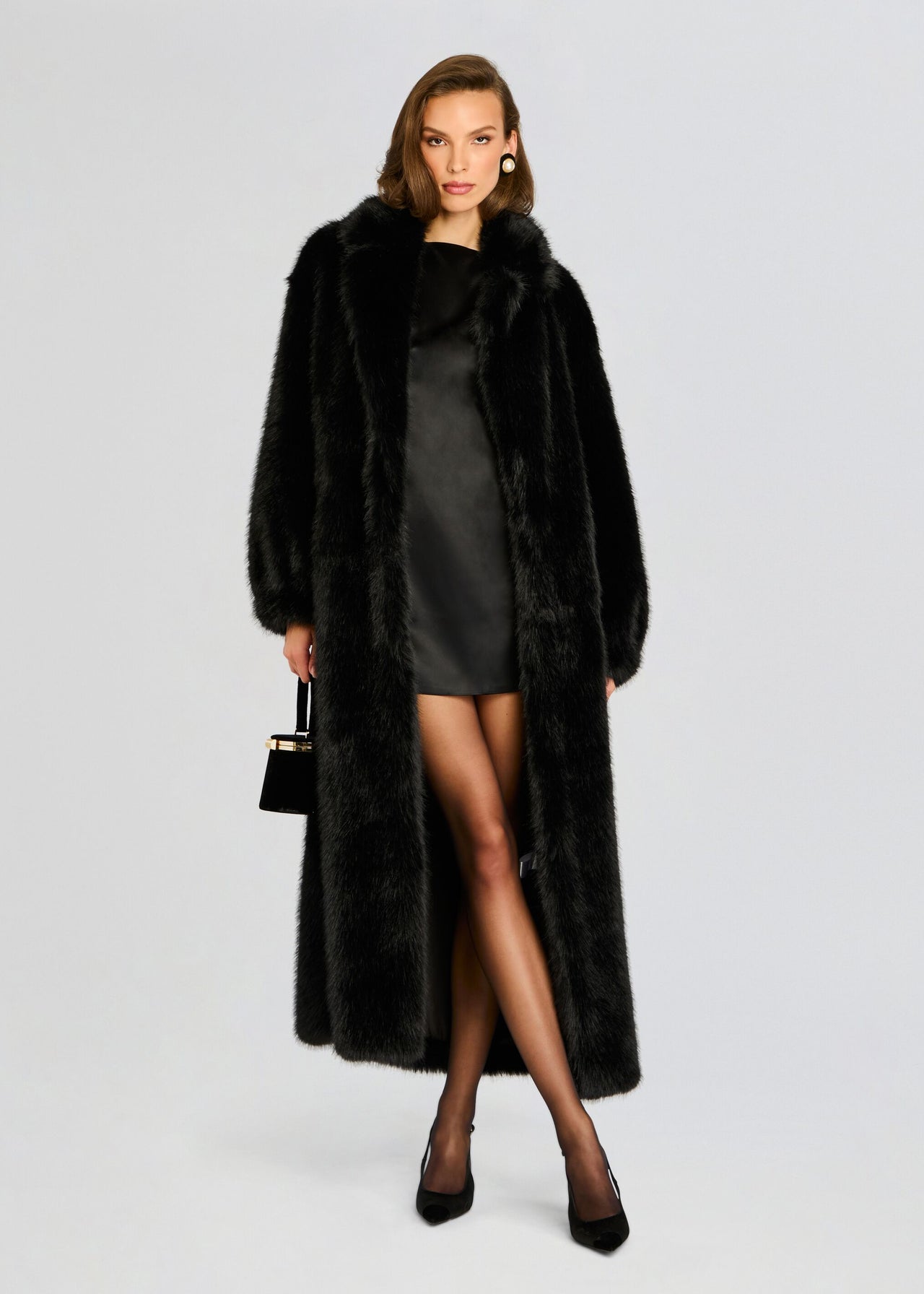 black dress and fur coat Retrofête Women's Dasha Faux Fur Jacket - Black