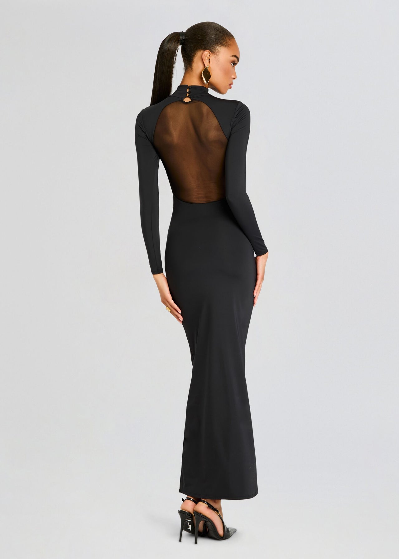 black mesh insert maxi dress Krystal Maxi Dress with Mesh Paneling – Retrofete