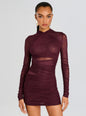 Moxey Ruched Mesh Mini Dress