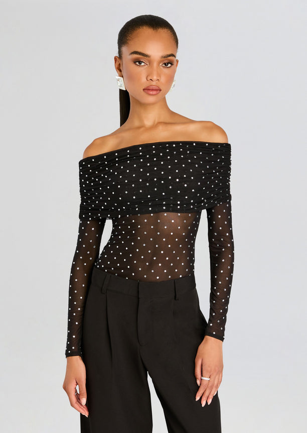 Oriana Embellished Mesh Top