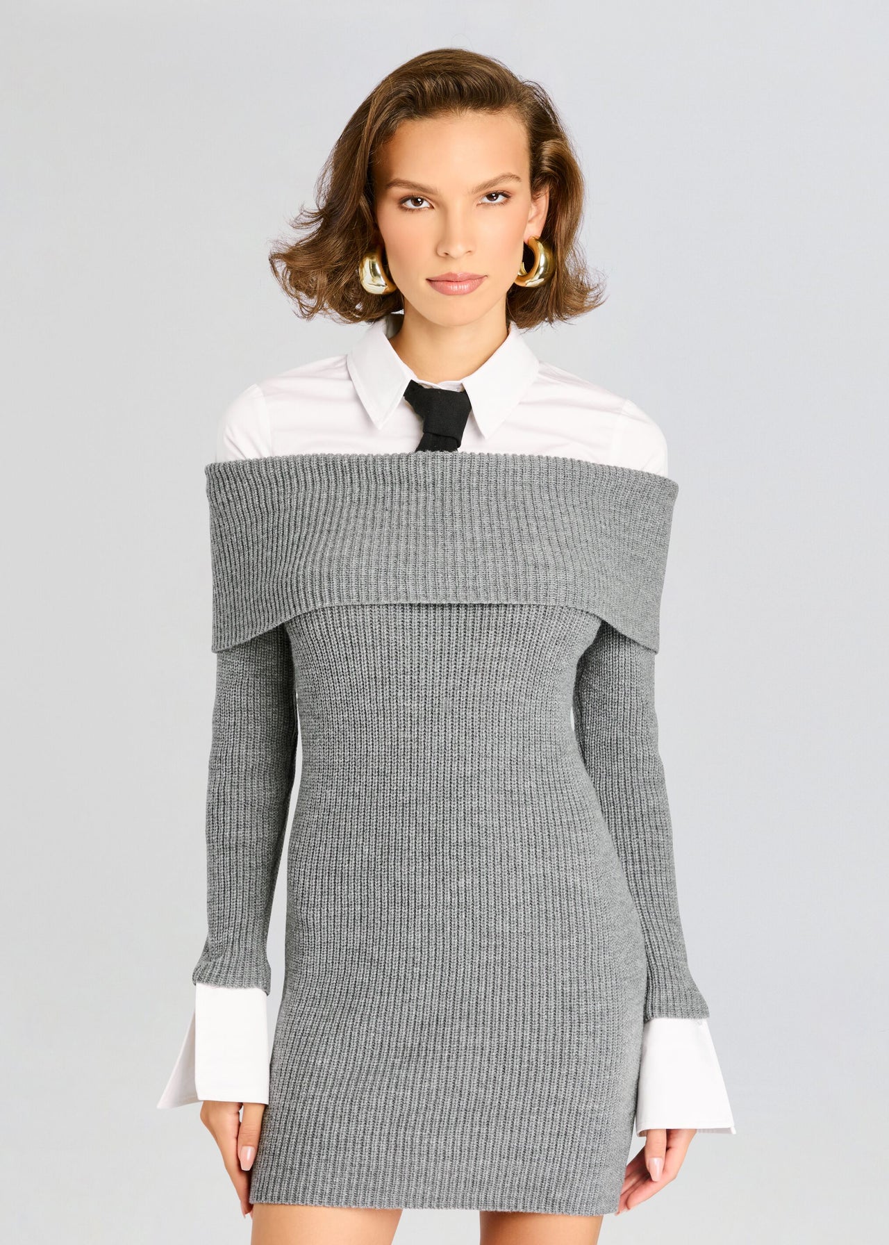 grey sweater dress off the shoulder Elodie Sweater Dress – Retrofete